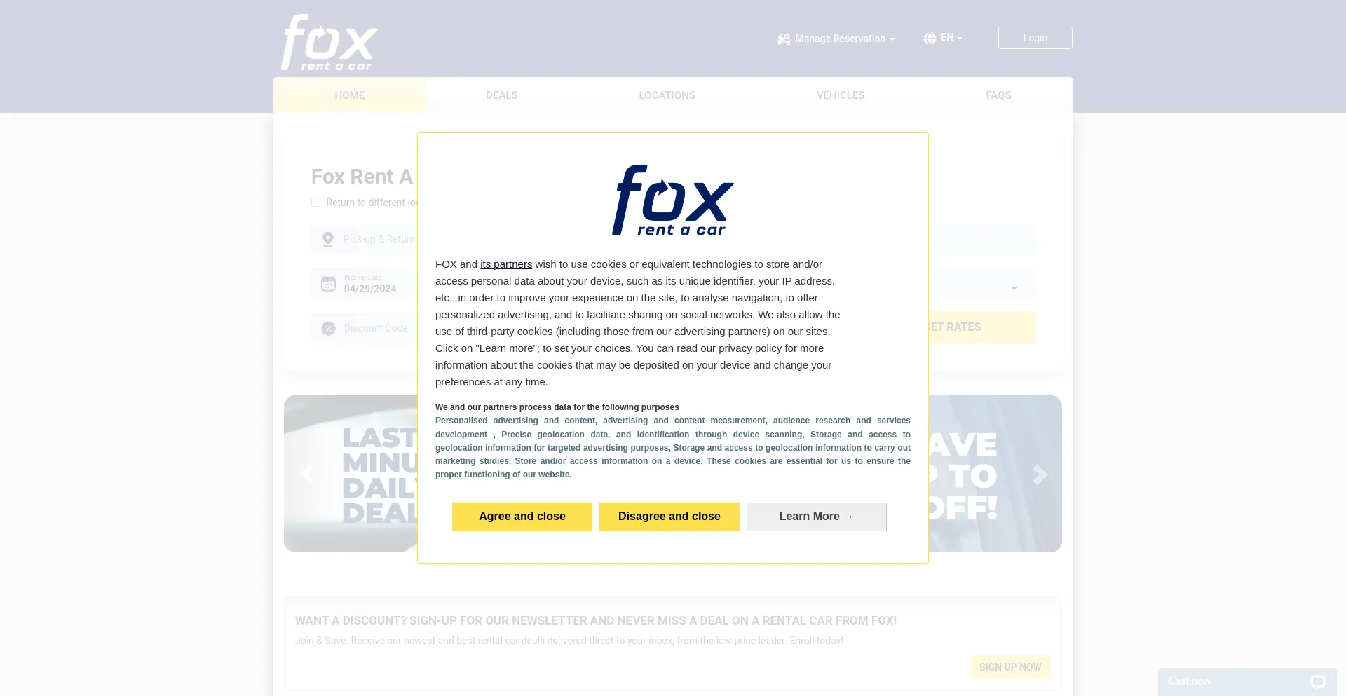 Screenshot of foxrentacar.com homepage