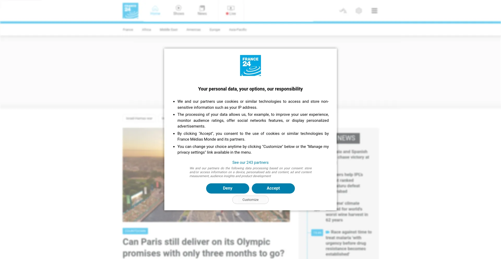 Screenshot of france24.com homepage