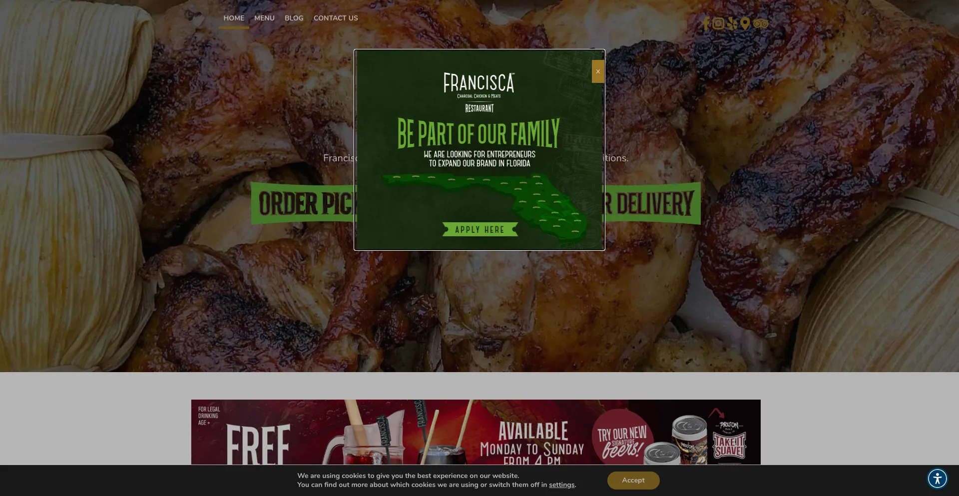 Screenshot of franciscarestaurant.com homepage