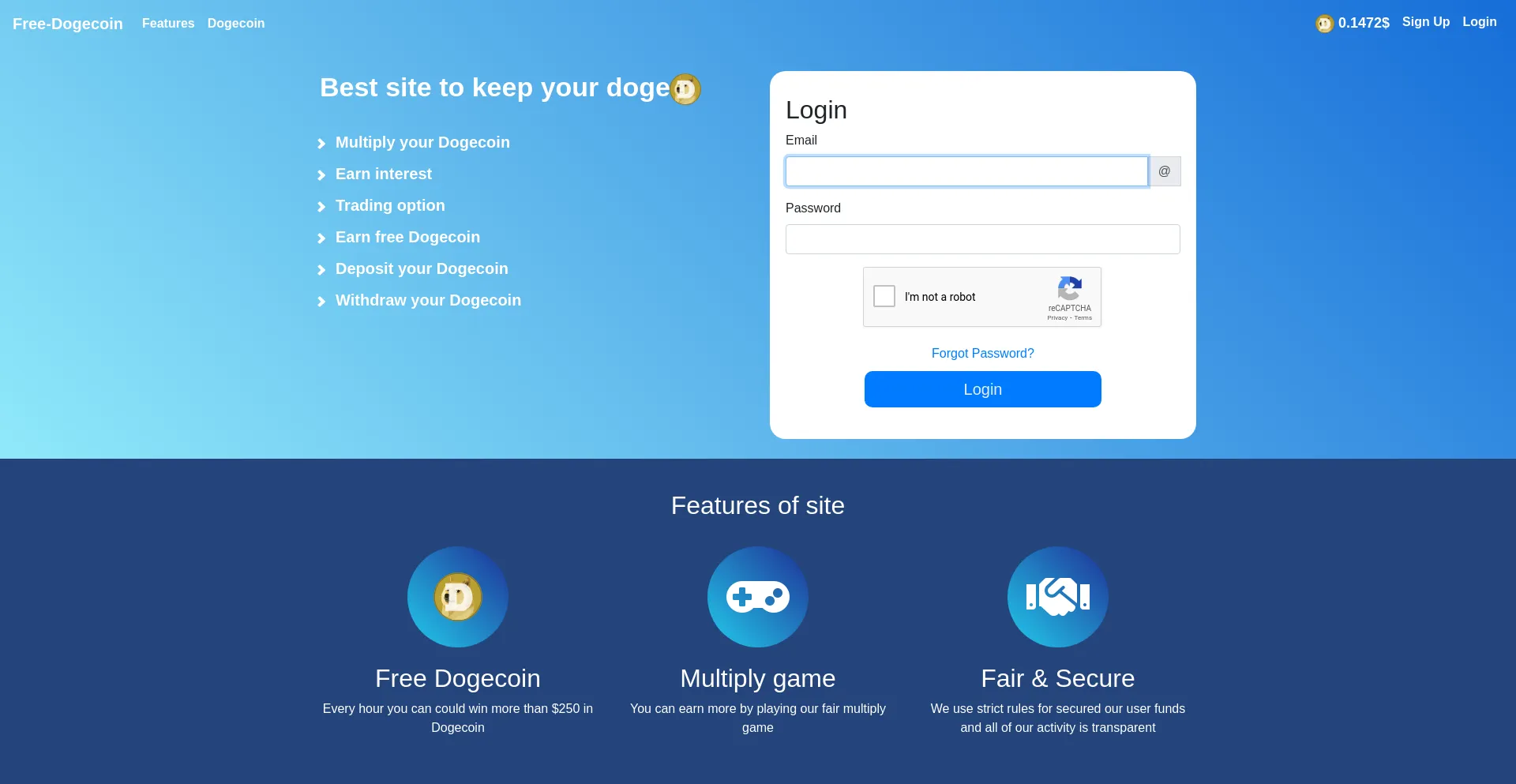 Screenshot of free-doge.io homepage