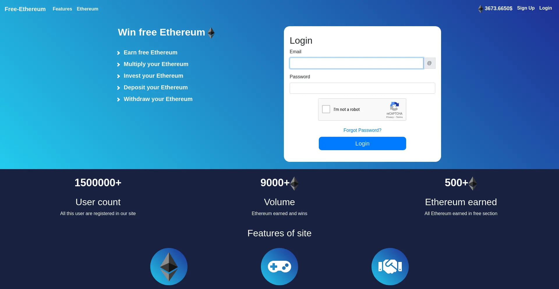 Screenshot of free-ethereum.io homepage