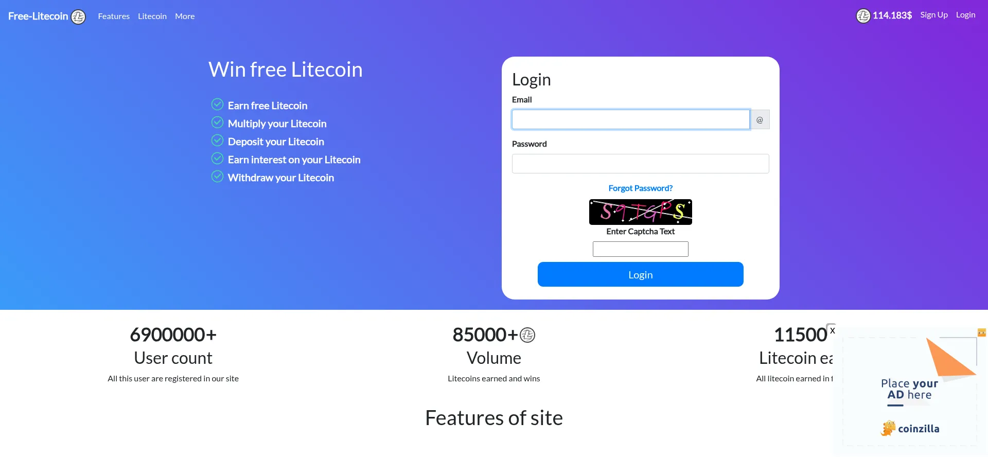 Screenshot of free-litecoin.com homepage