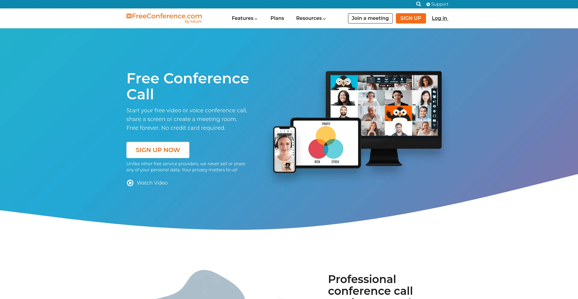 Screenshot of freeconference.com homepage