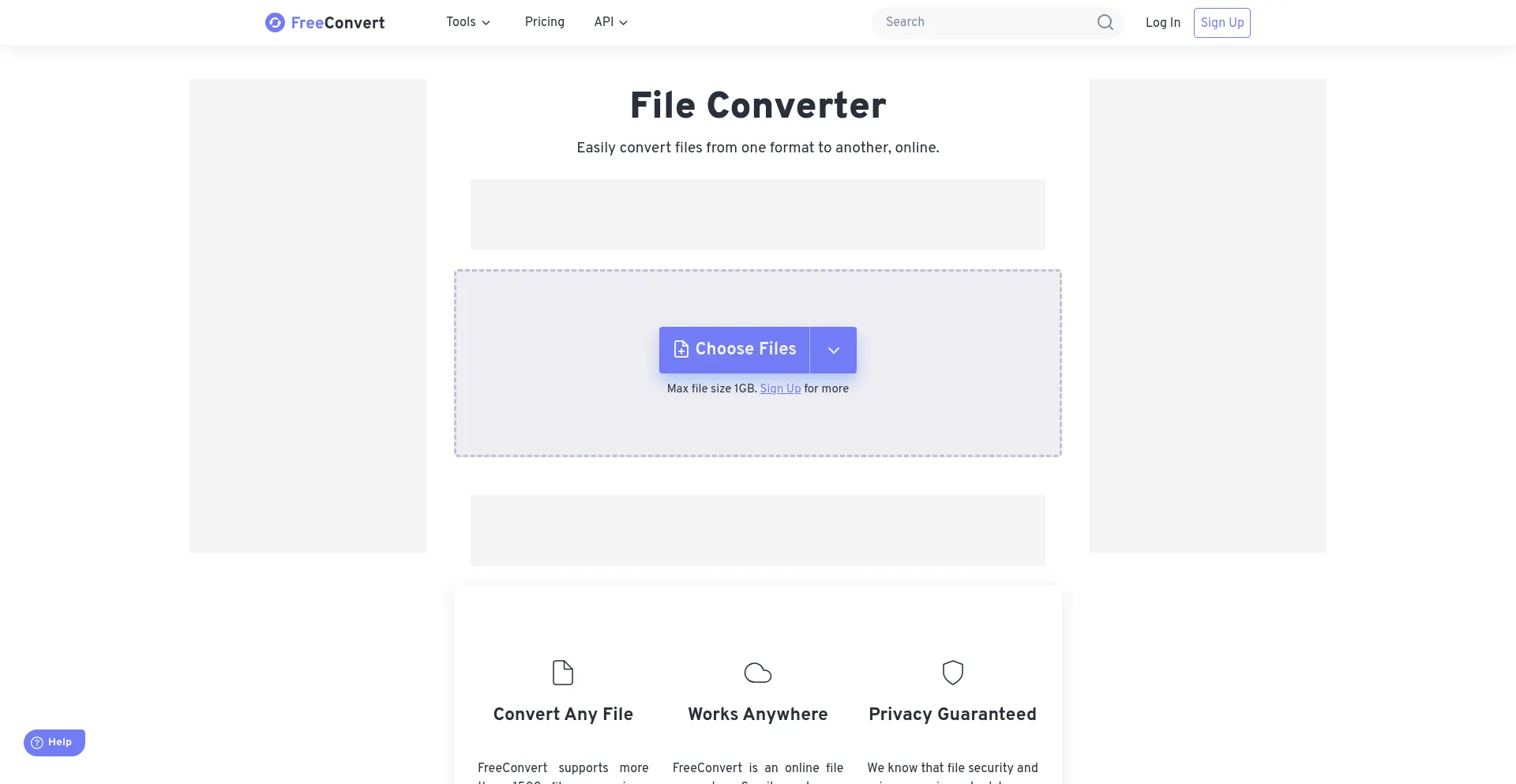 Screenshot of freeconvert.com homepage