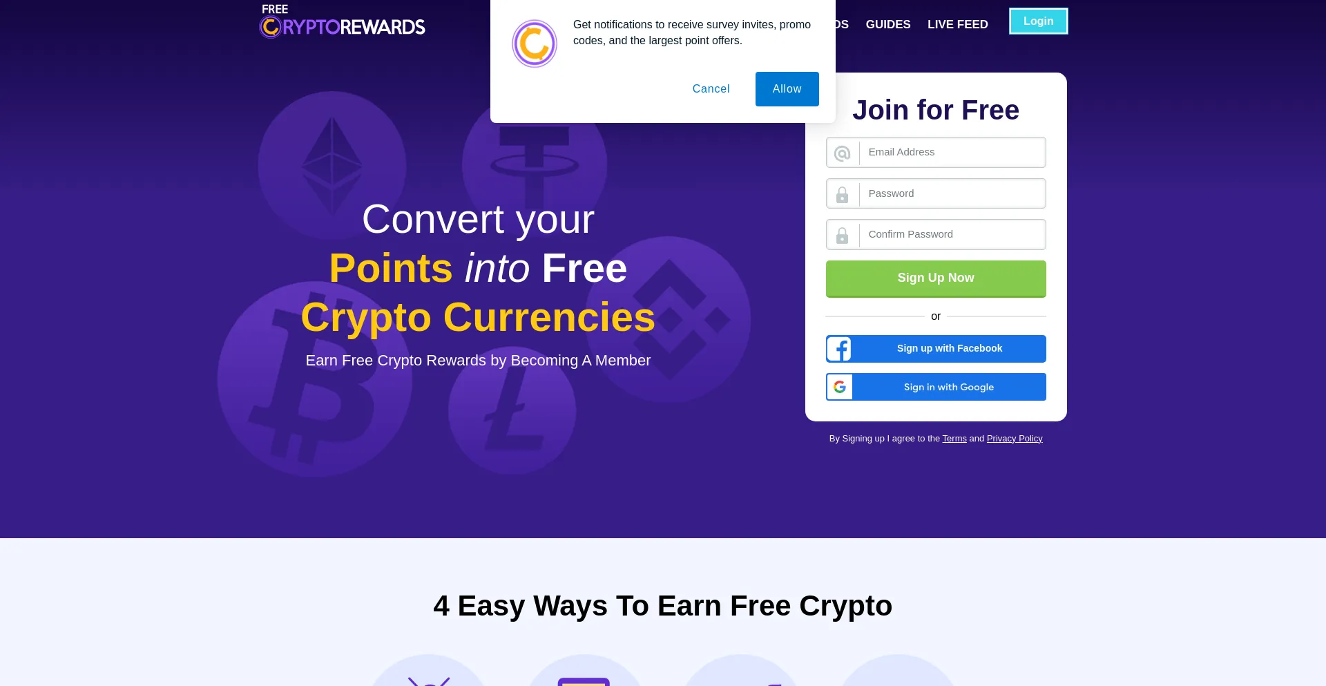 Screenshot of freecryptorewards.com homepage