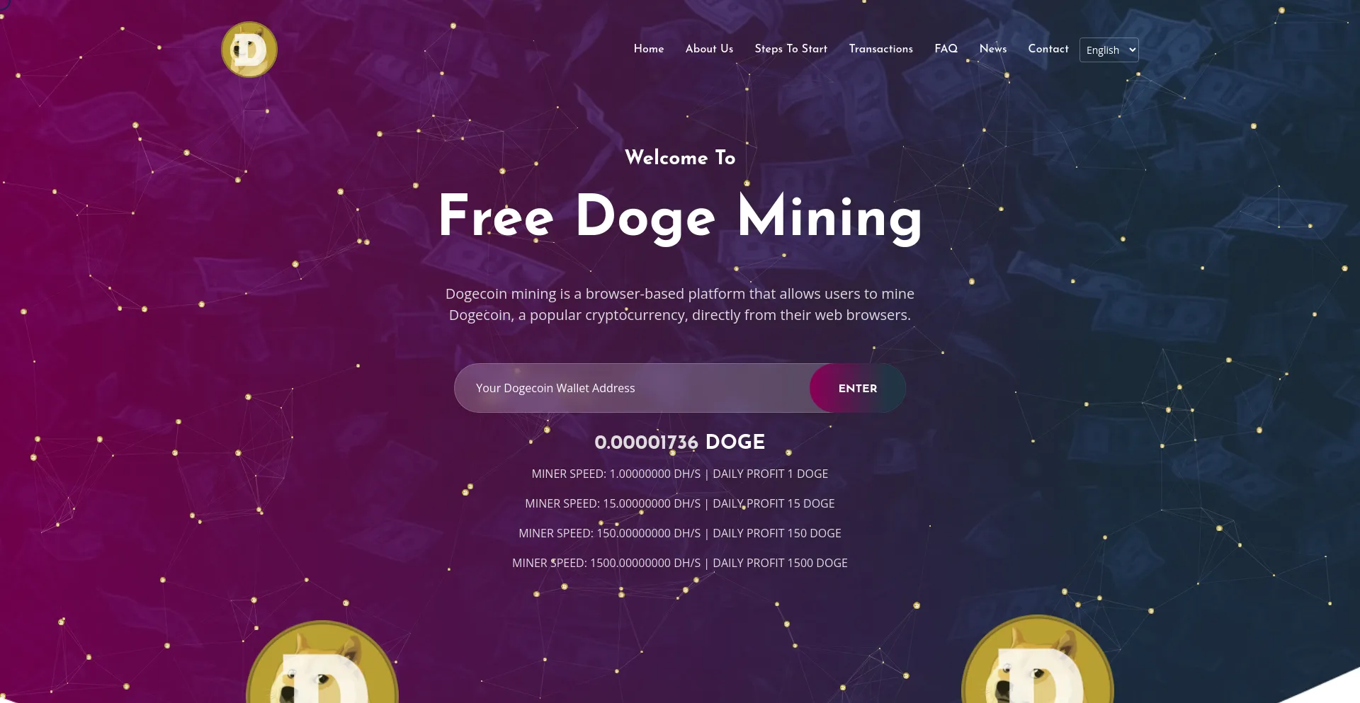 Screenshot of freedogecoinmining.com homepage