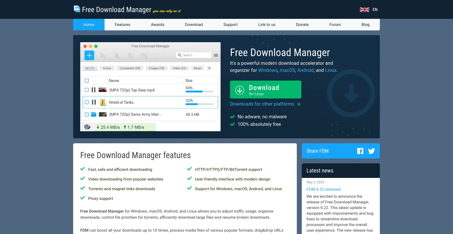 Screenshot of freedownloadmanager.org homepage