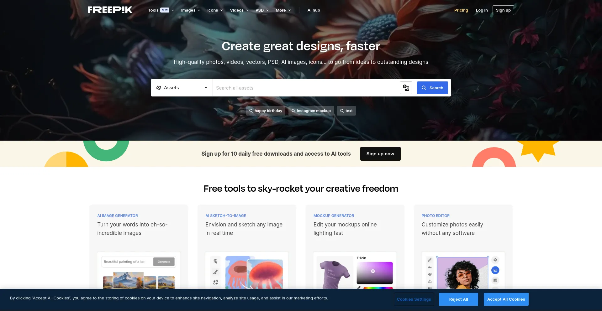 Screenshot of freepik.com homepage