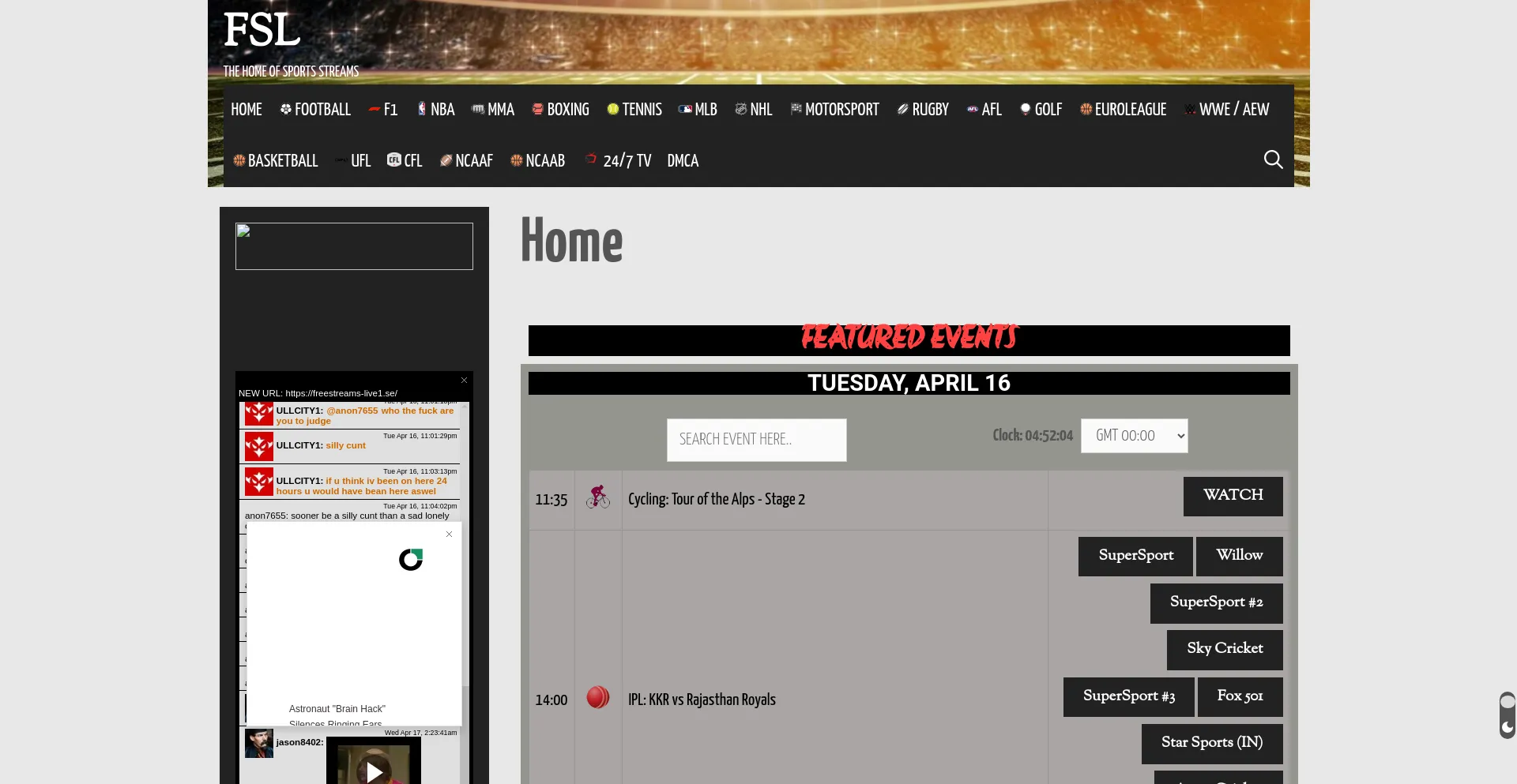 Screenshot of freestreams-live1.se homepage