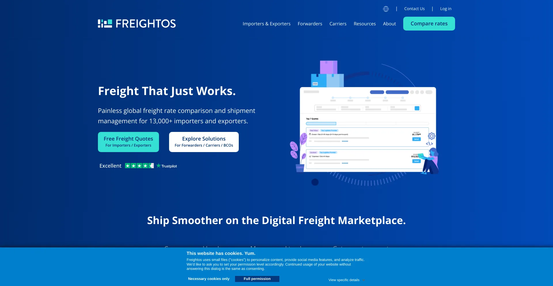 Screenshot of freightos.com homepage