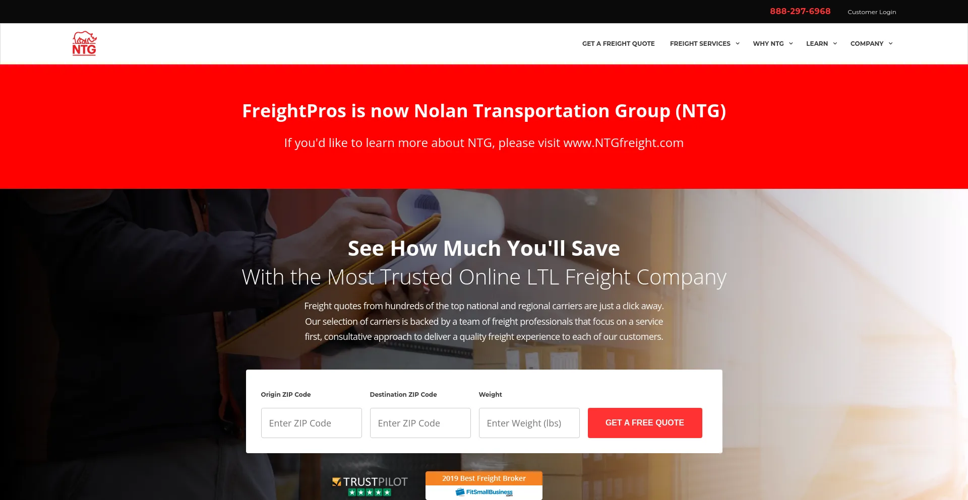 Screenshot of freightpros.com homepage