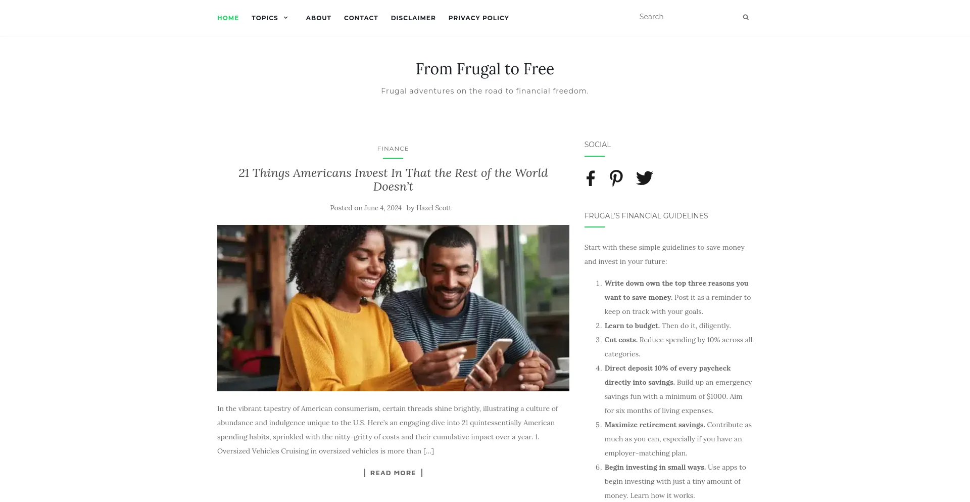 Screenshot of fromfrugaltofree.com homepage