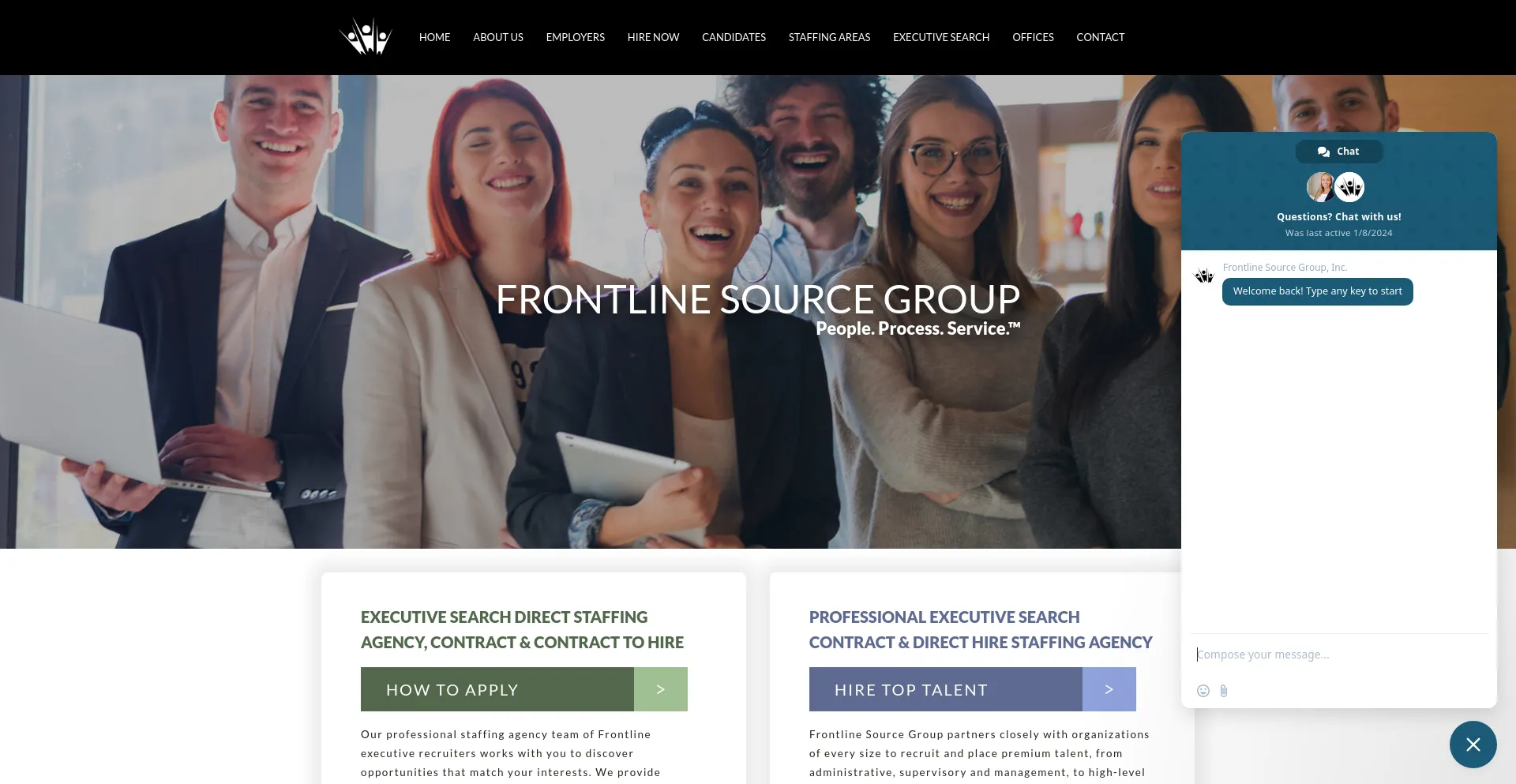 Screenshot of frontlinesourcegroup.com homepage