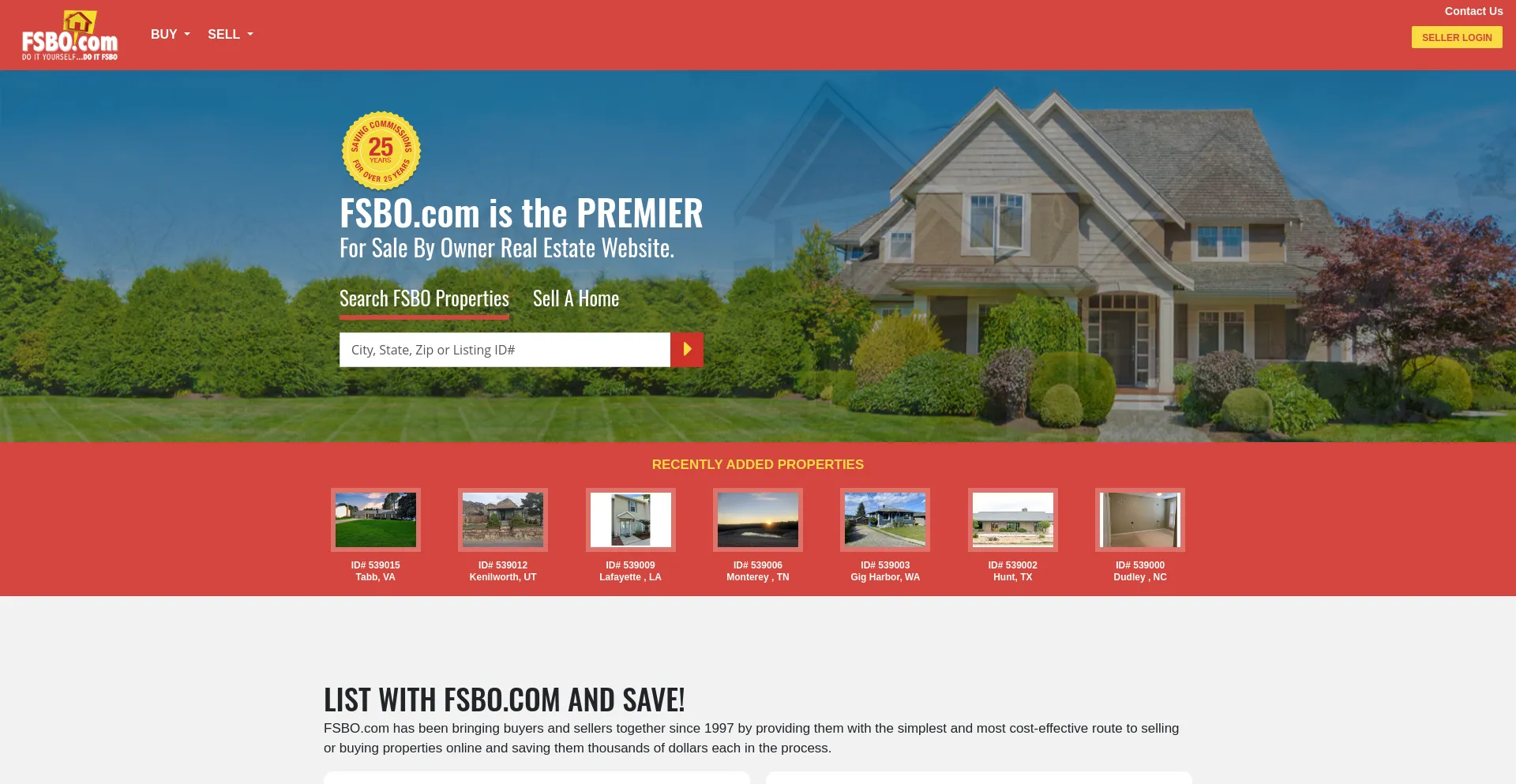 Screenshot of fsbo.com homepage