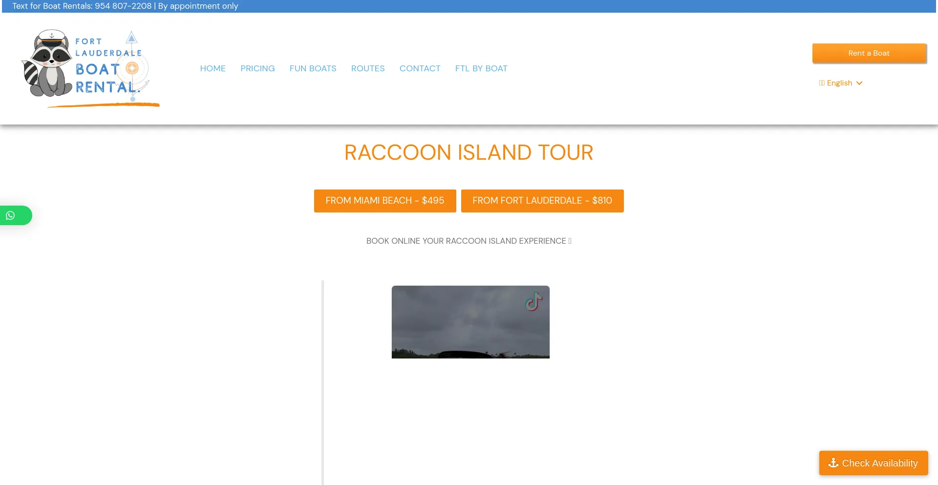 Screenshot of ftlauderdaleboatrental.com homepage