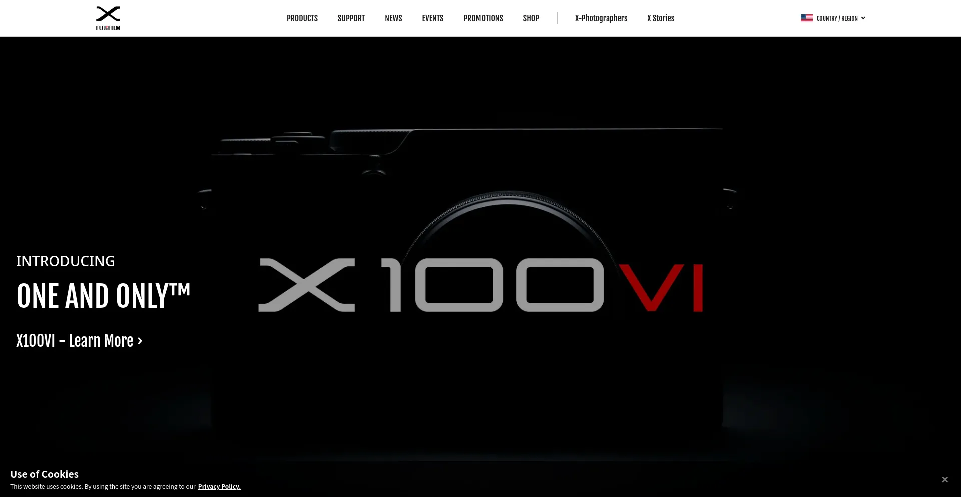 Screenshot of fujifilm-x.com homepage