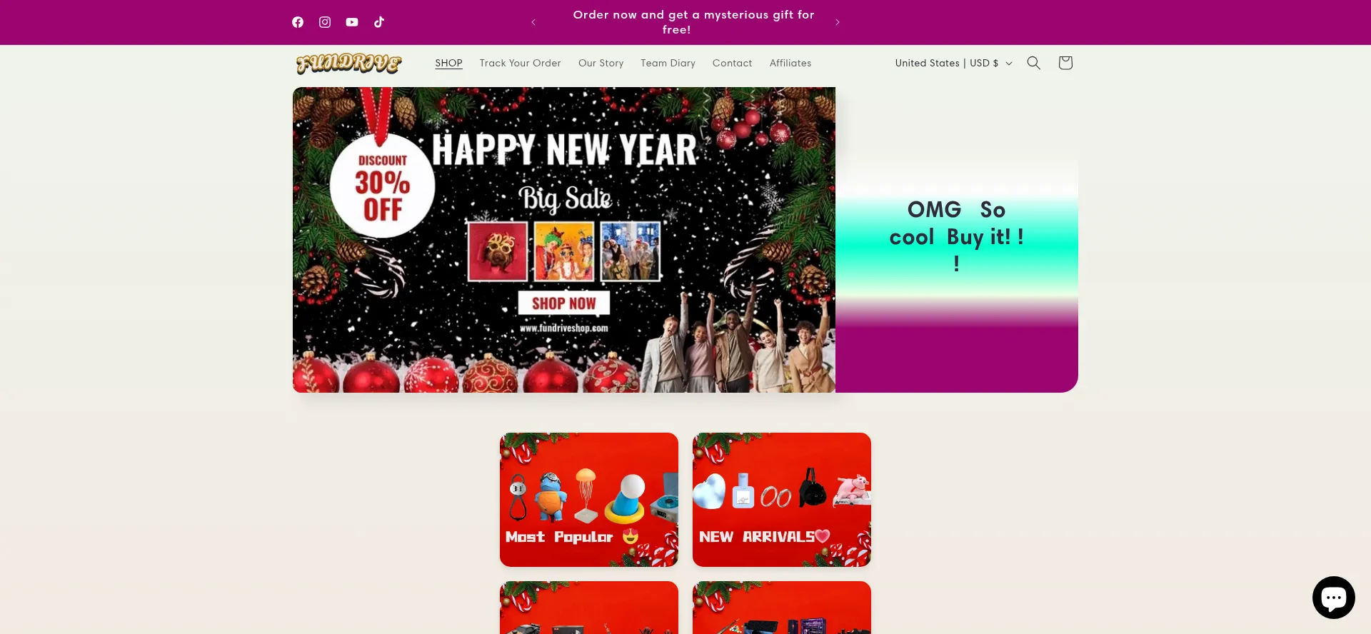 Screenshot of fundriveshop.com homepage