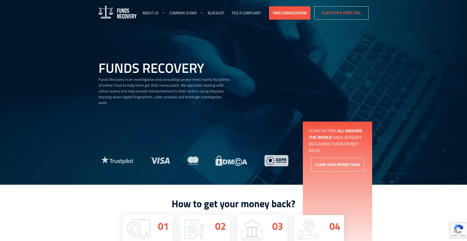 Screenshot of funds-recovery.com homepage