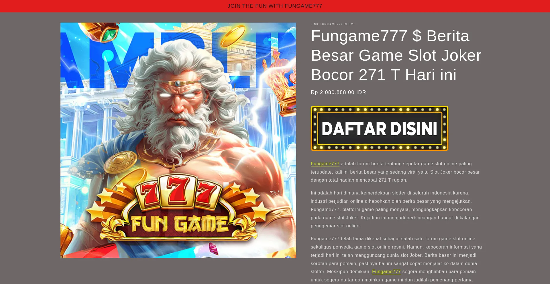 Screenshot of fungame777joker.com homepage