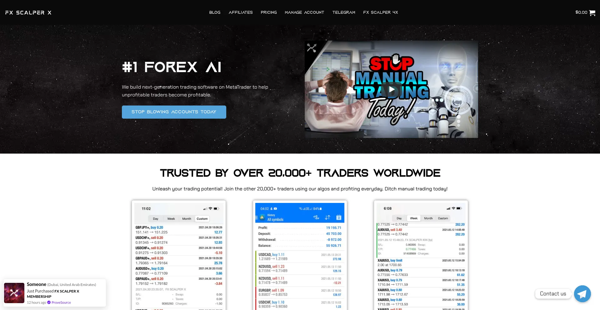 Screenshot of fxscalperx.com homepage