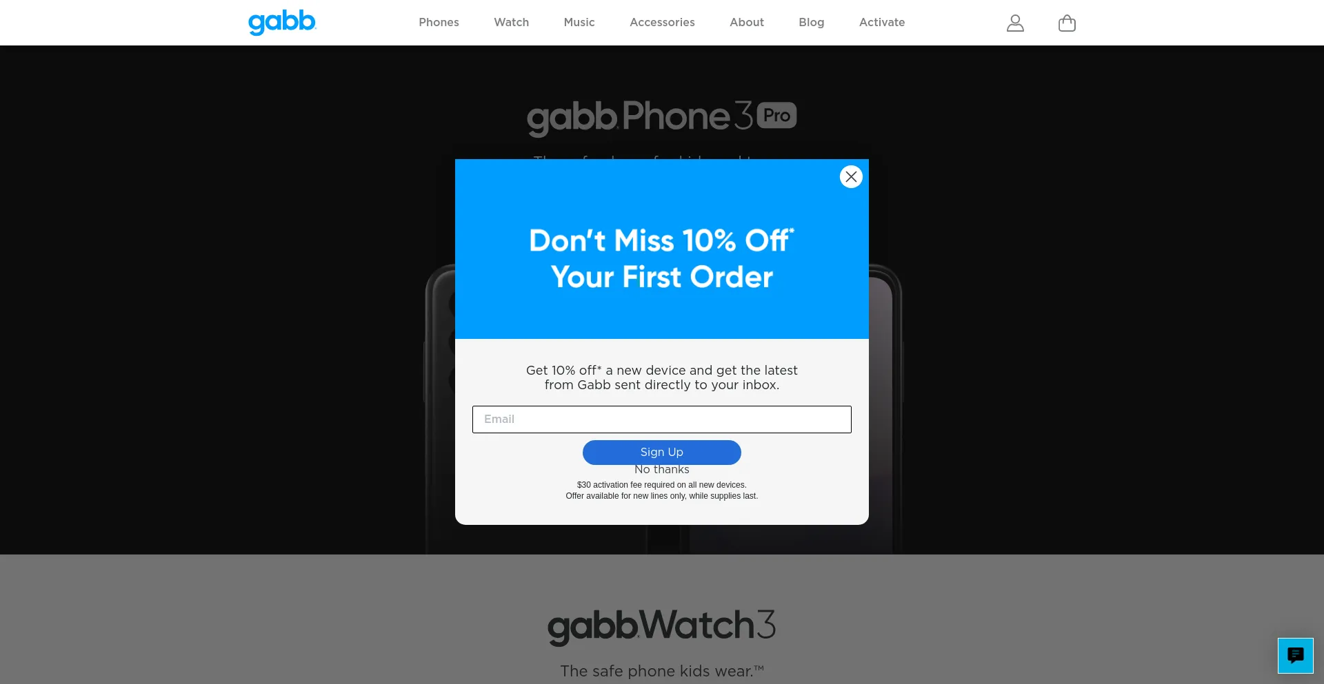 Screenshot of gabb.com homepage