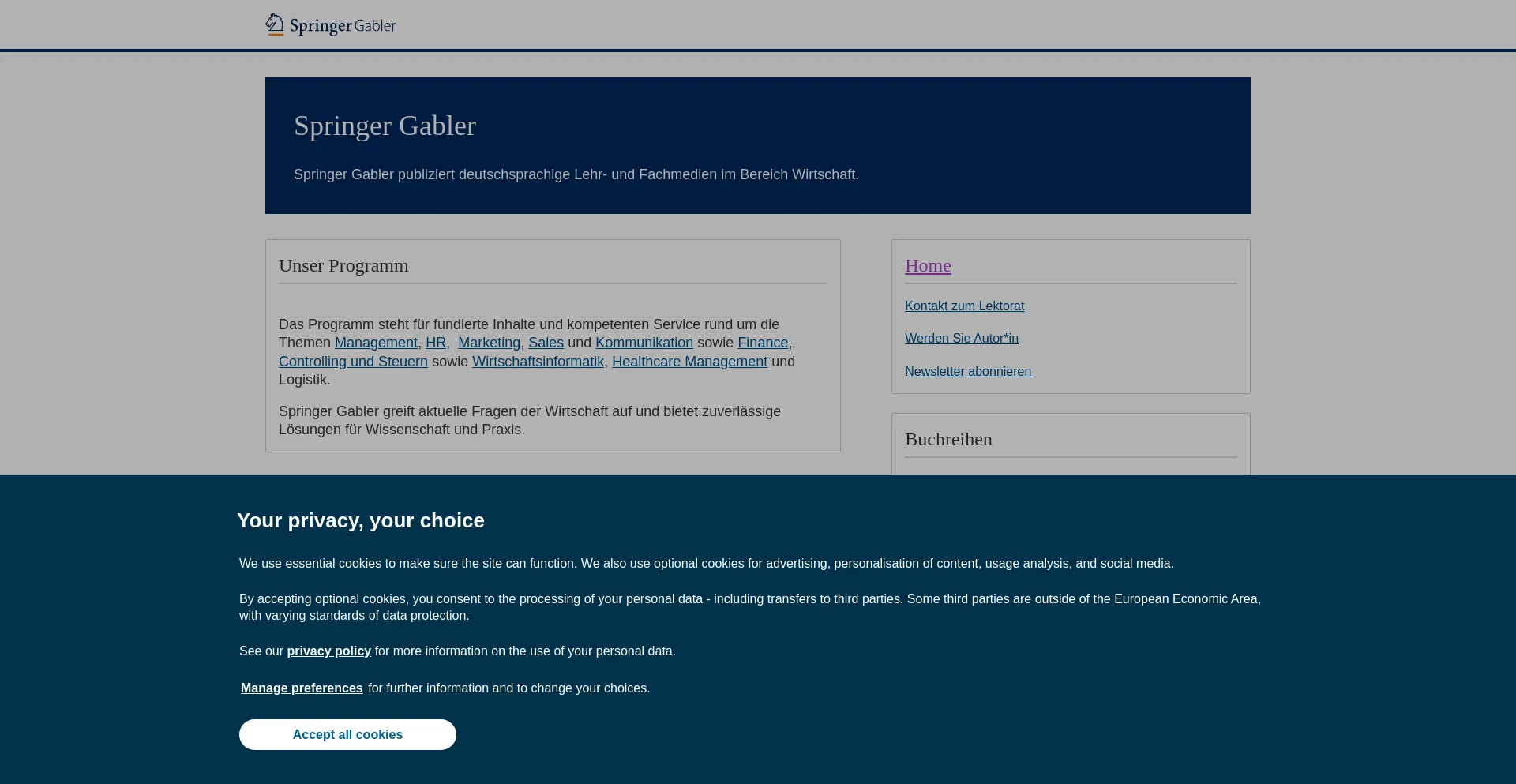 Screenshot of gabler.de homepage