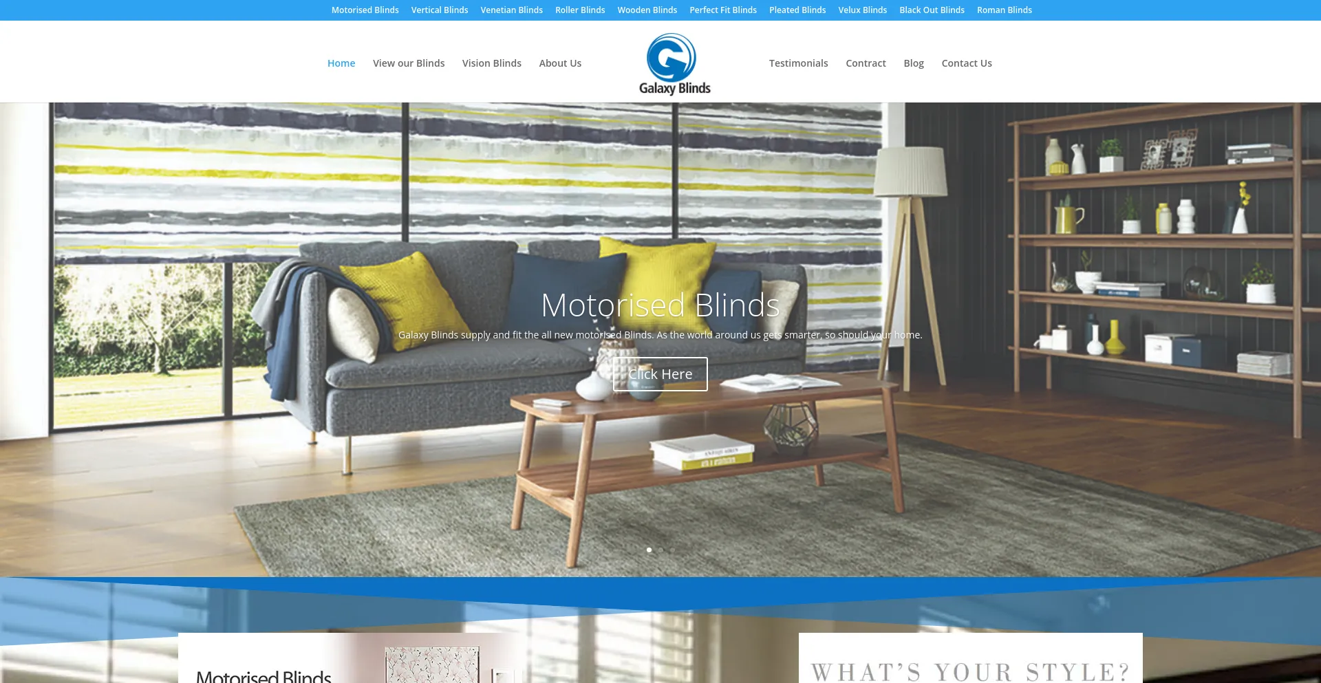 Screenshot of galaxy-blinds.co.uk homepage