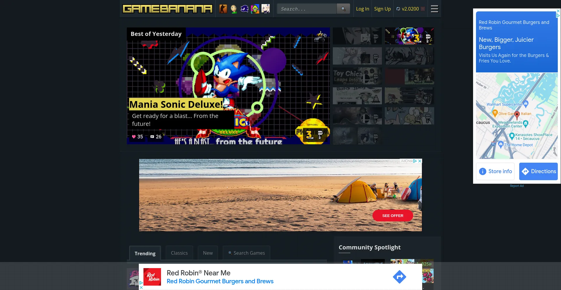 Screenshot of gamebanana.com homepage