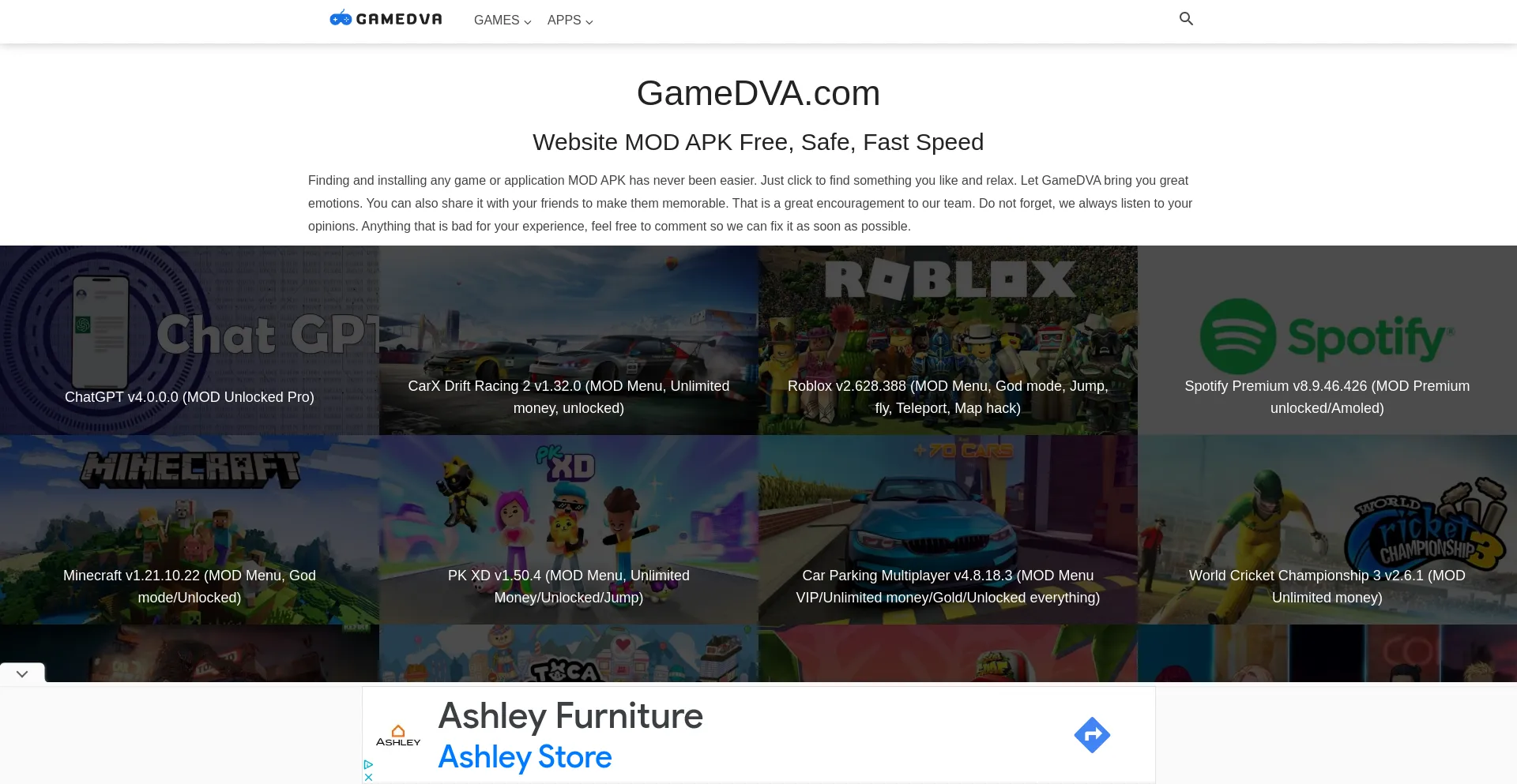 Screenshot of gamedva.com homepage