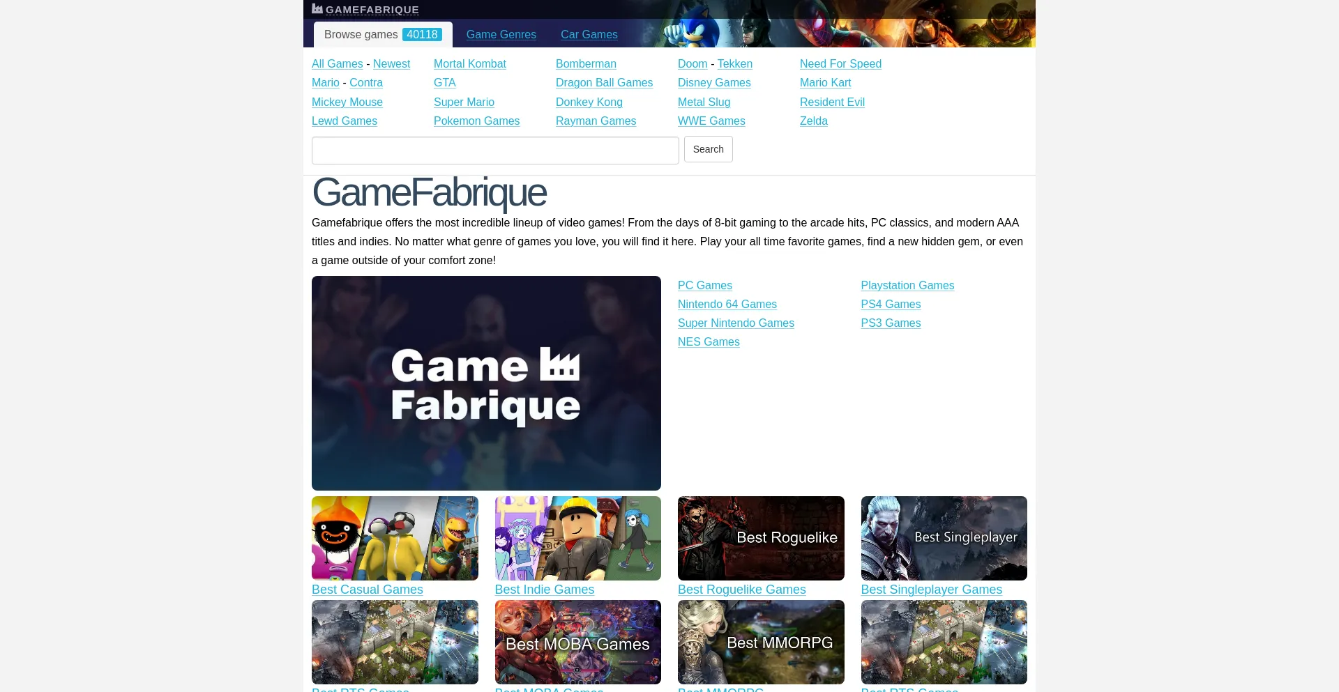 Screenshot of gamefabrique.com homepage