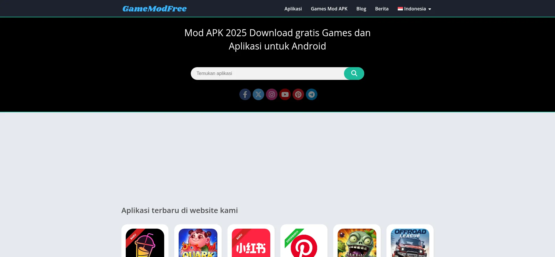 Screenshot of gamemodfree.com homepage