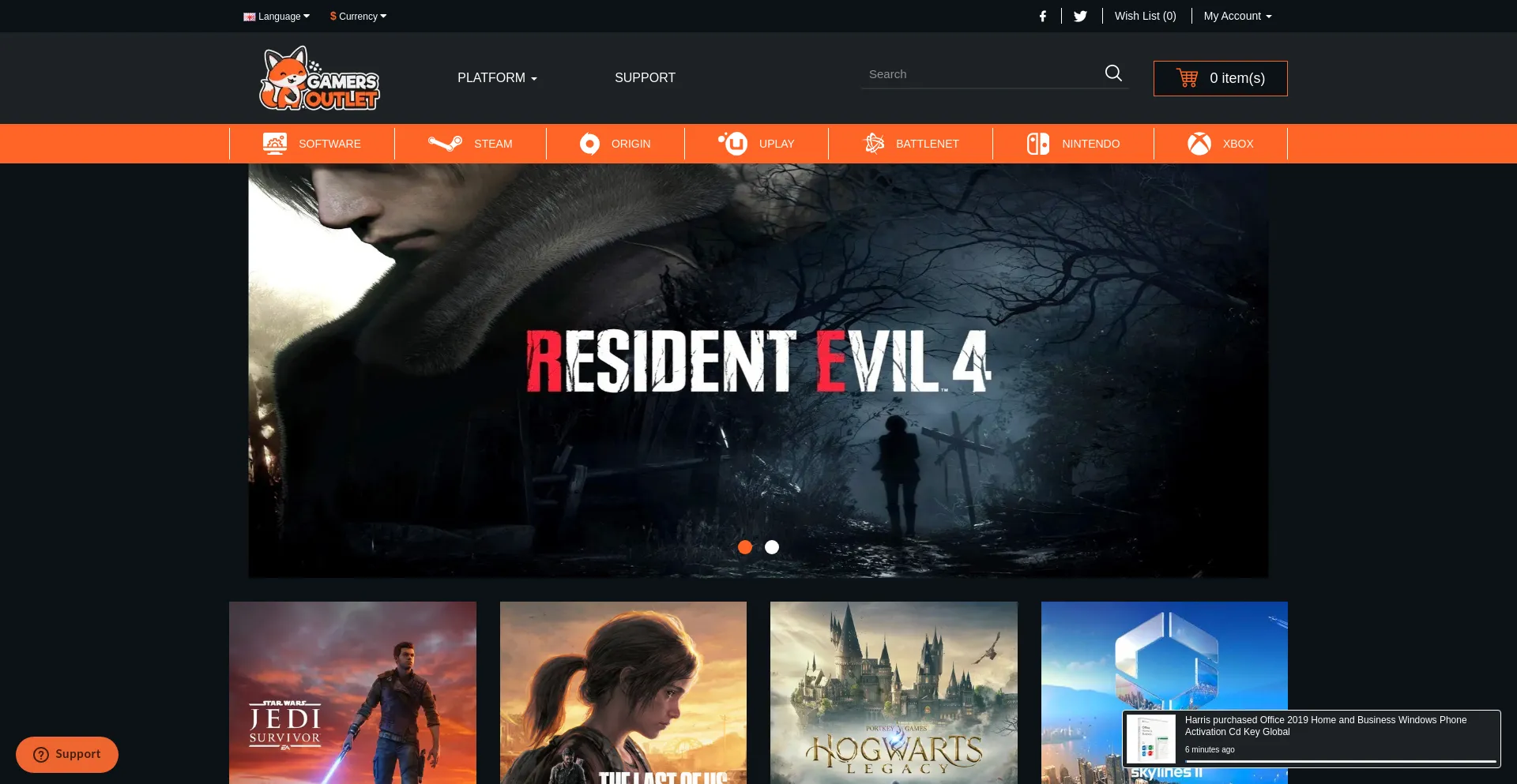 Screenshot of gamers-outlet.net homepage