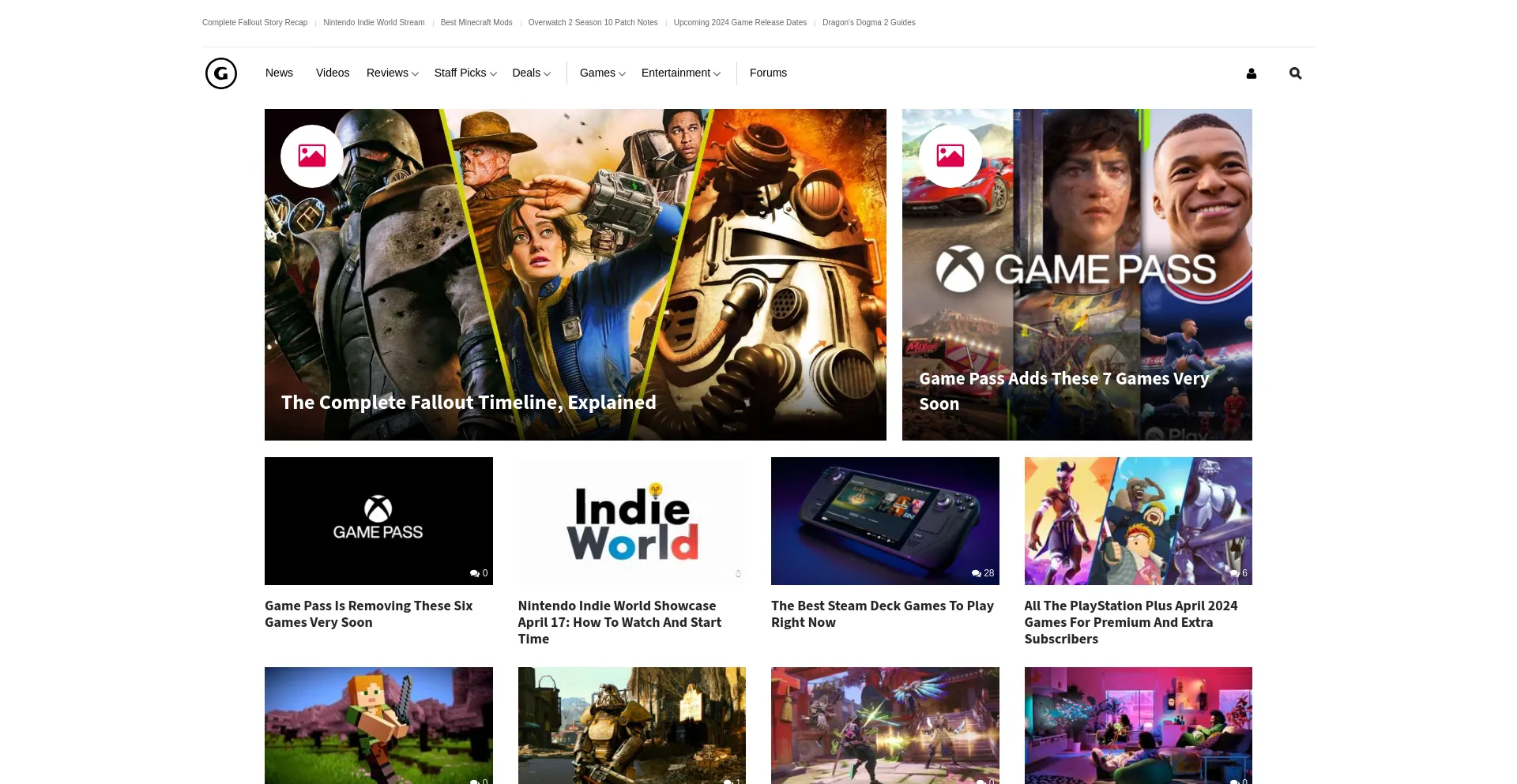 Screenshot of gamespot.com homepage