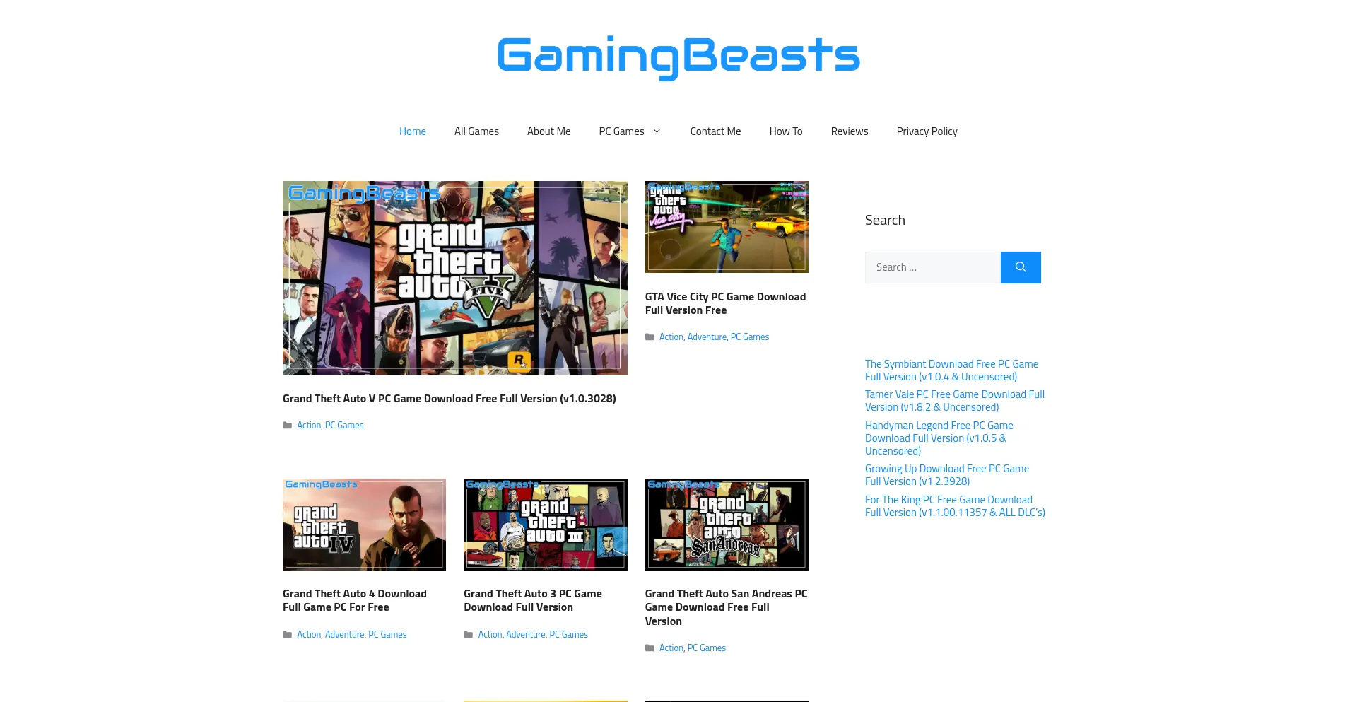 Screenshot of gamingbeasts.com homepage