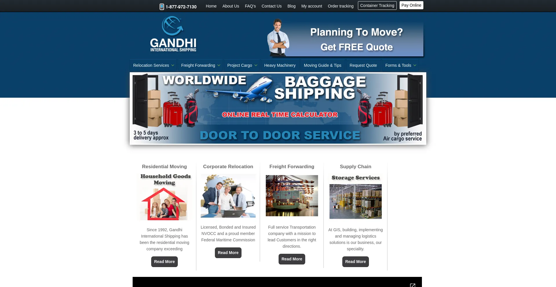 Screenshot of gandhishipping.com homepage