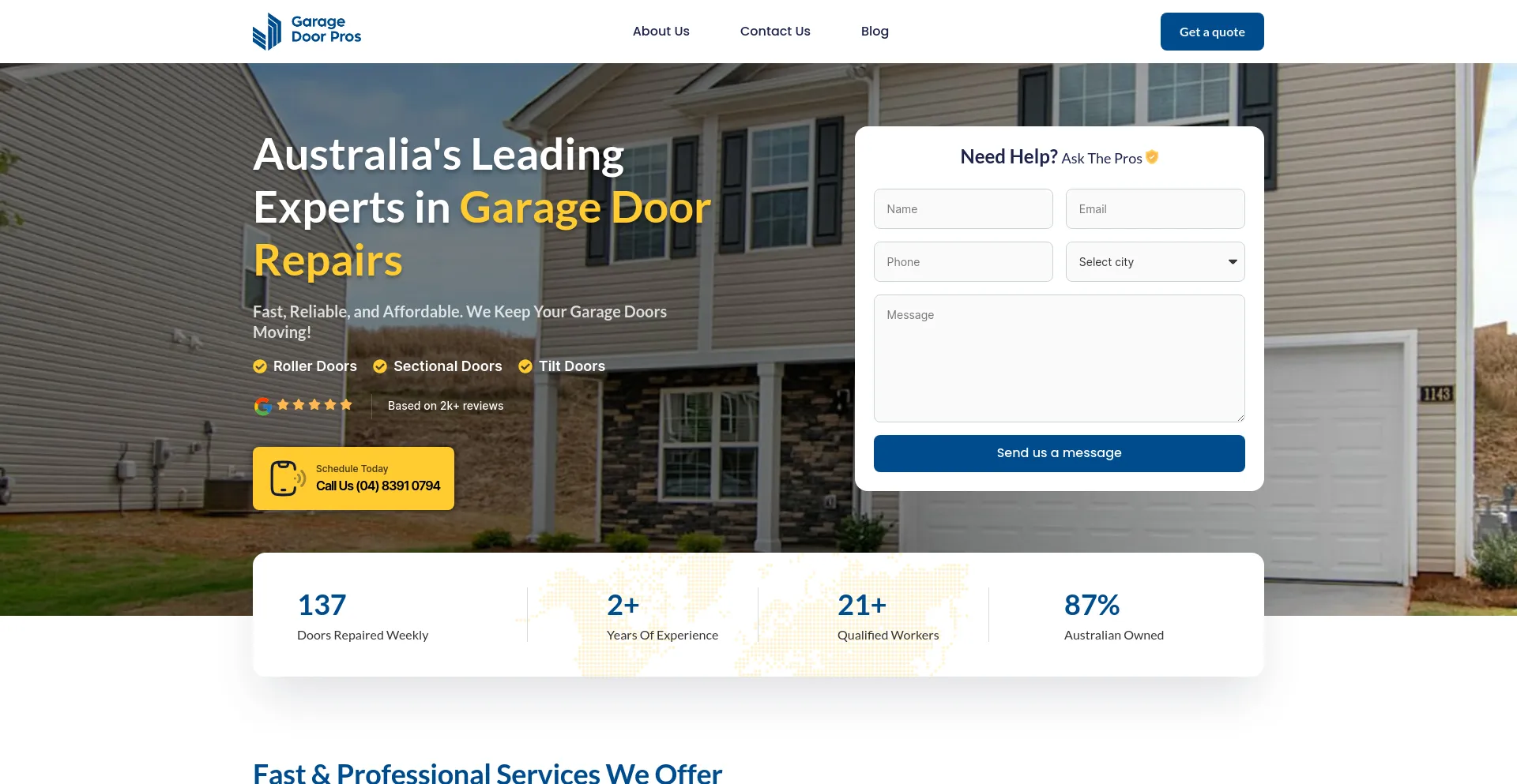 Screenshot of garagedoorpros.com.au homepage