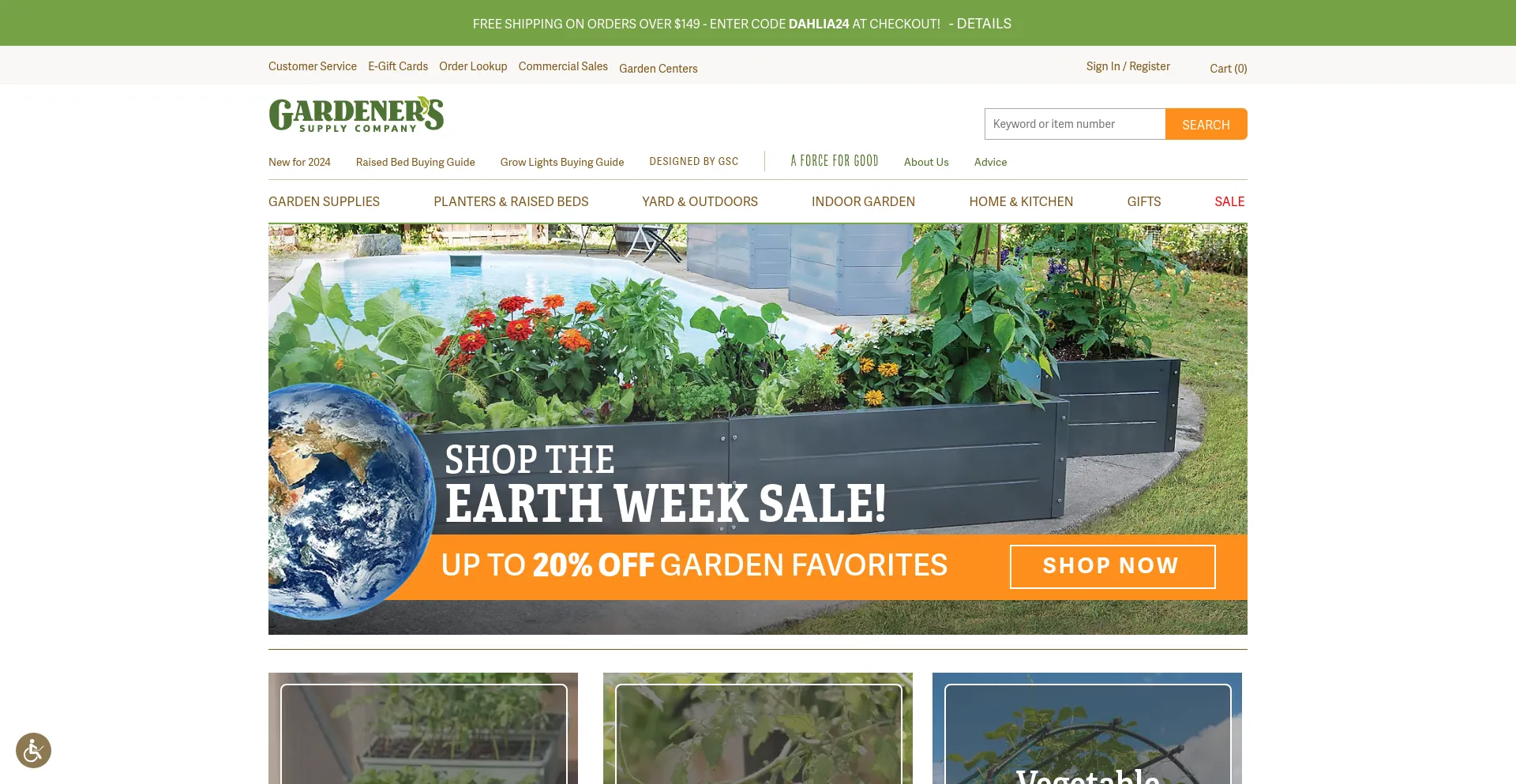 Screenshot of gardeners.com homepage