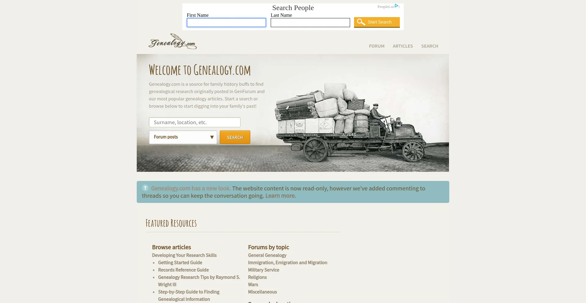 Screenshot of genealogy.com homepage