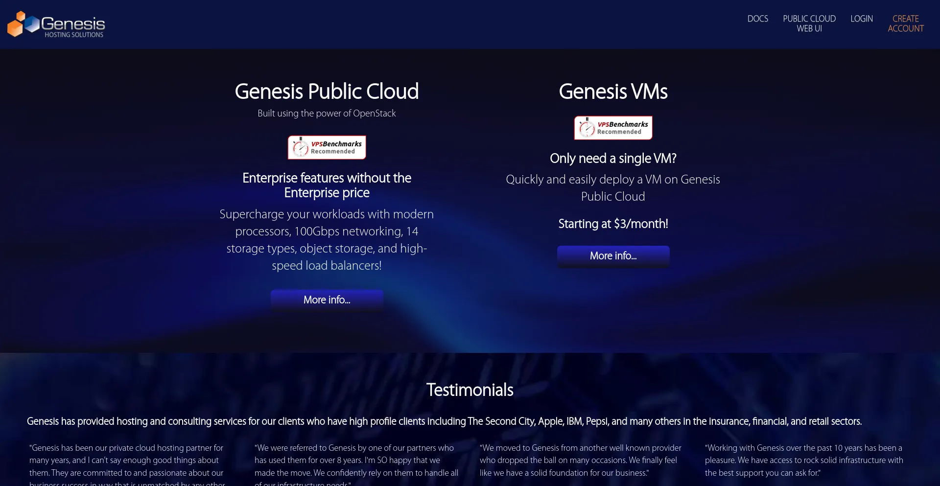 Screenshot of genesishosting.com homepage