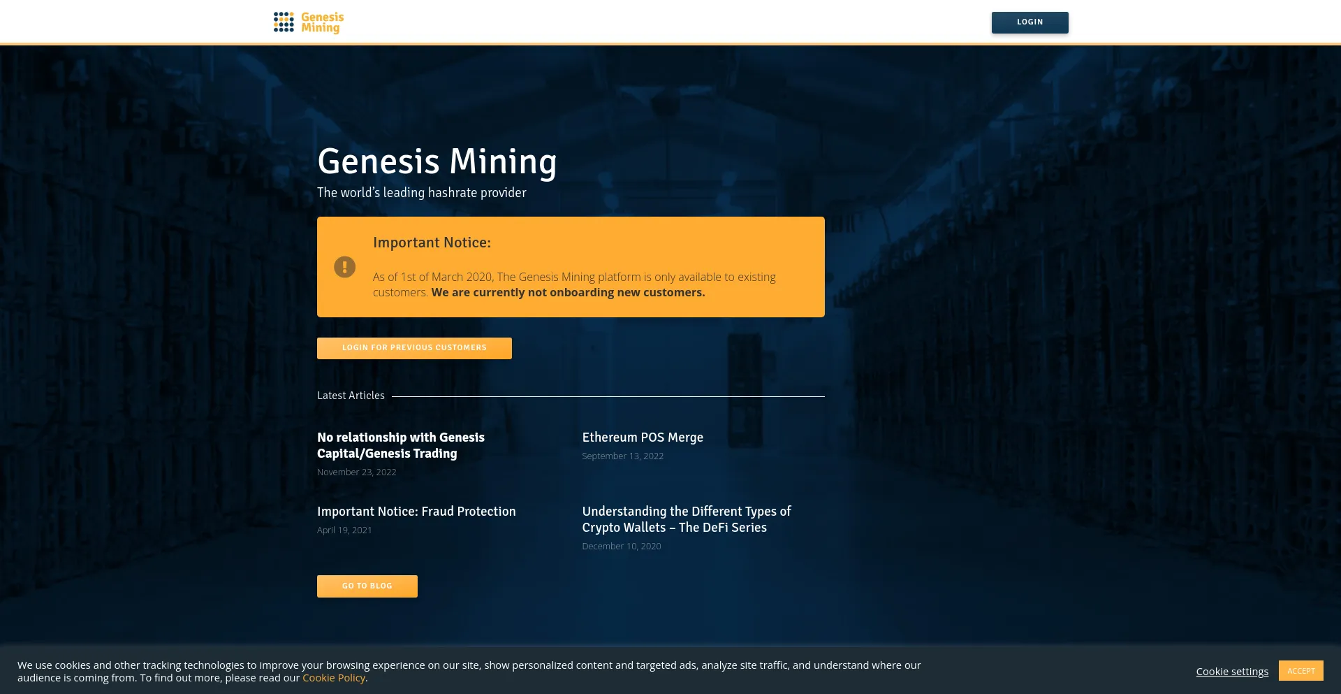 Screenshot of genesismining.com homepage