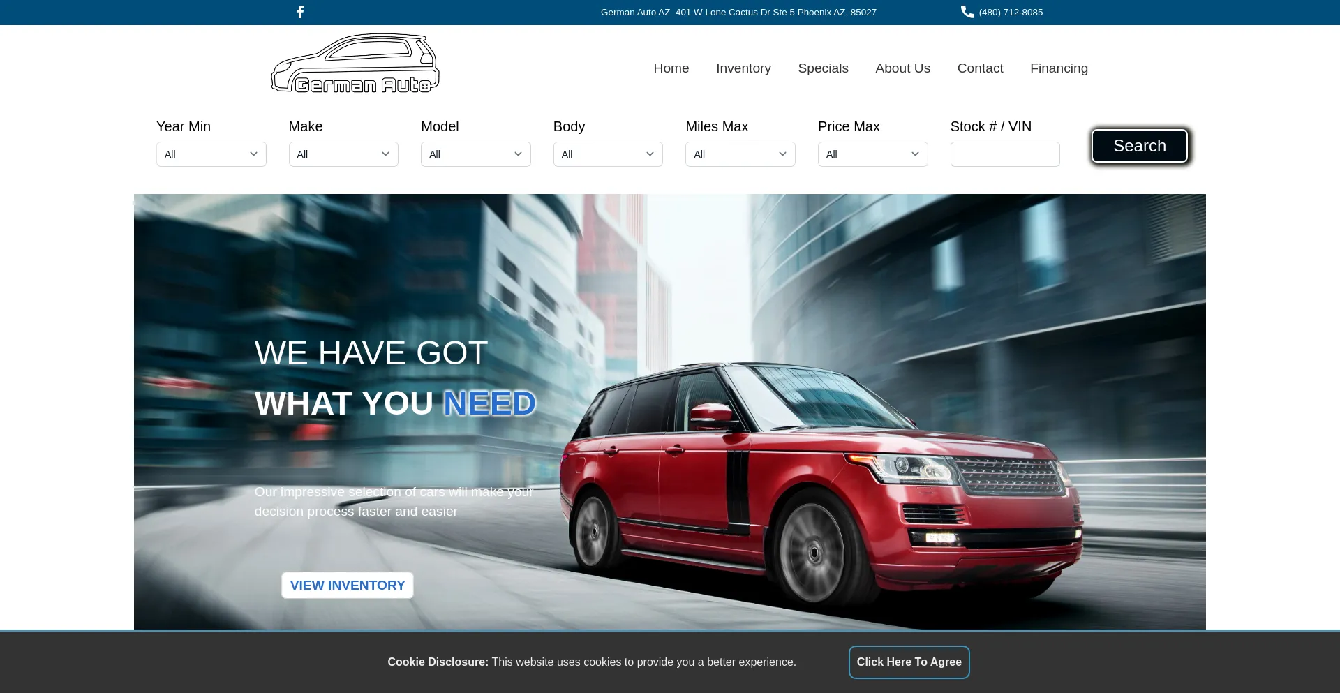 Screenshot of germanautoaz.com homepage