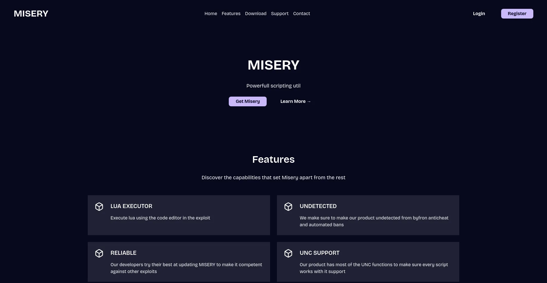 Screenshot of getmisery.xyz homepage