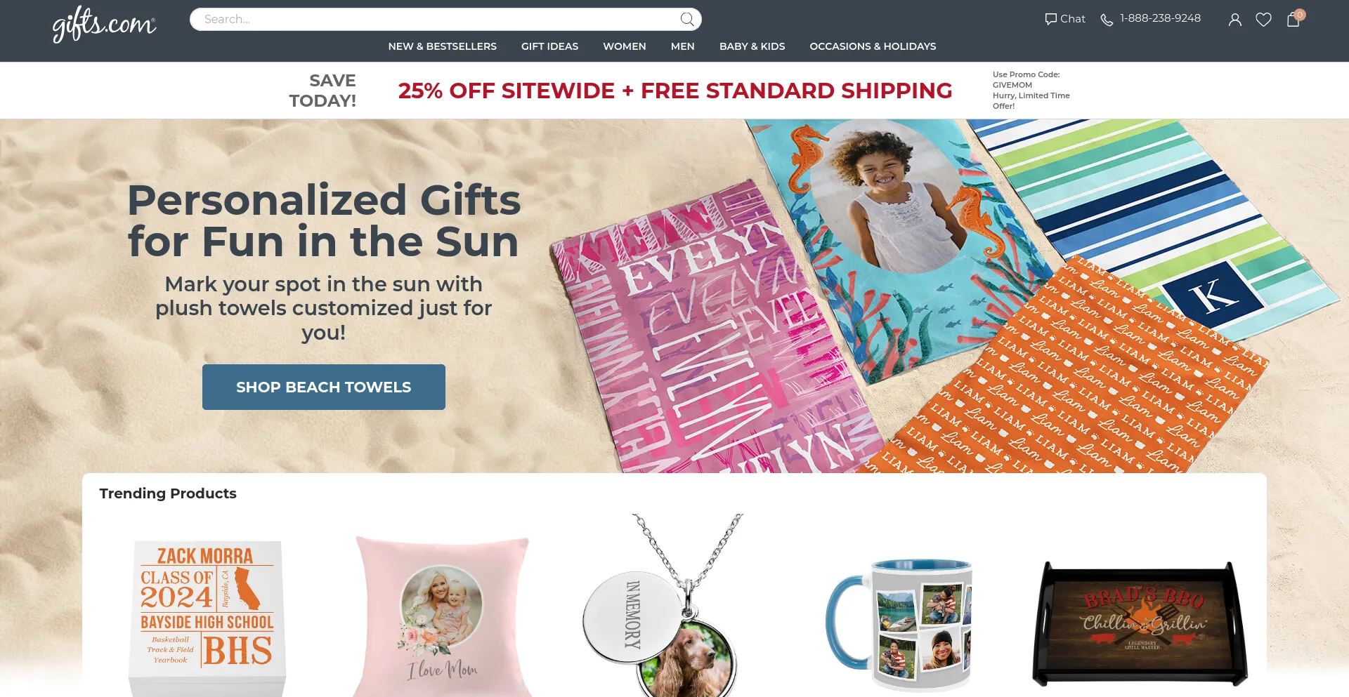 Screenshot of gifts.com homepage