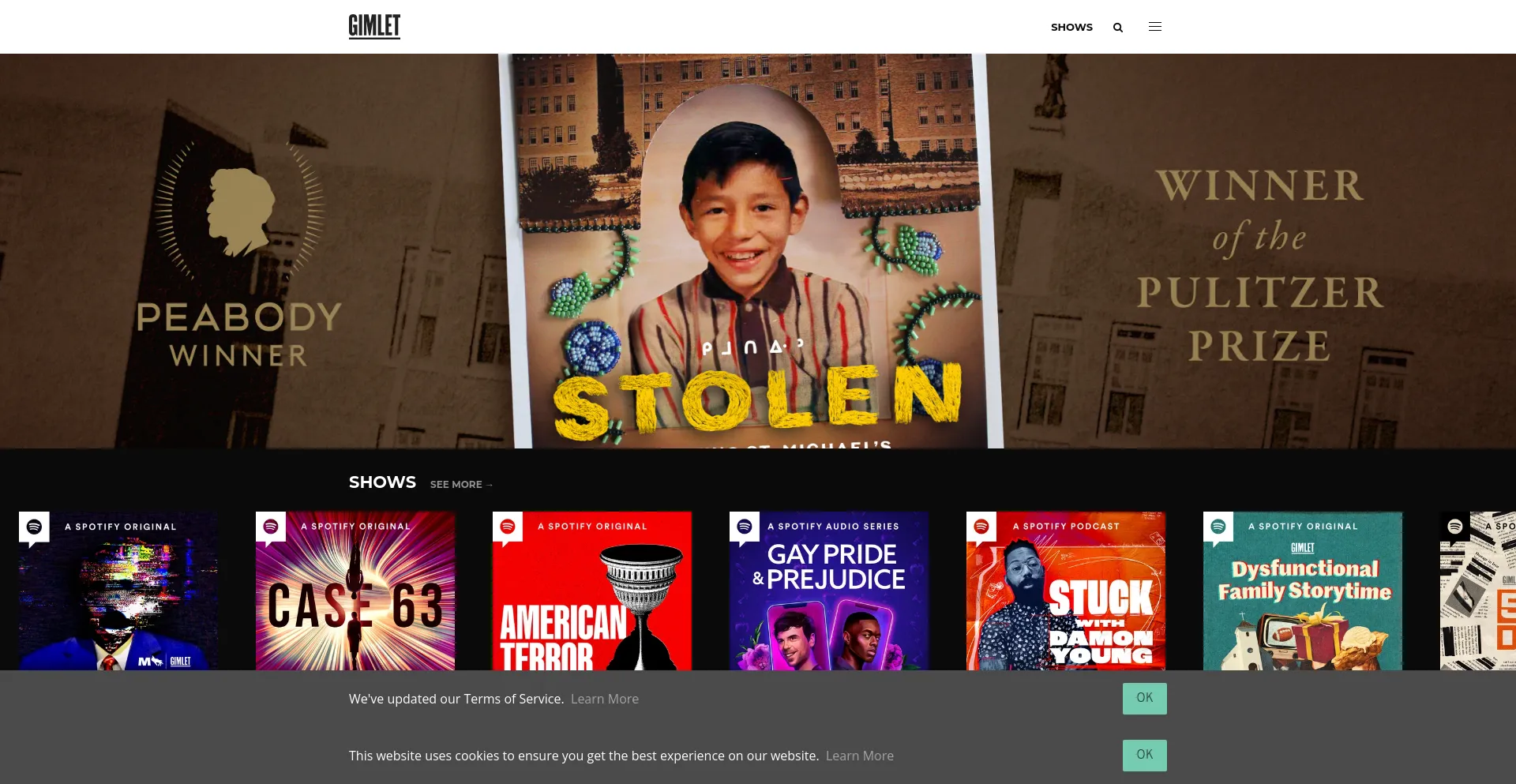 Screenshot of gimletmedia.com homepage