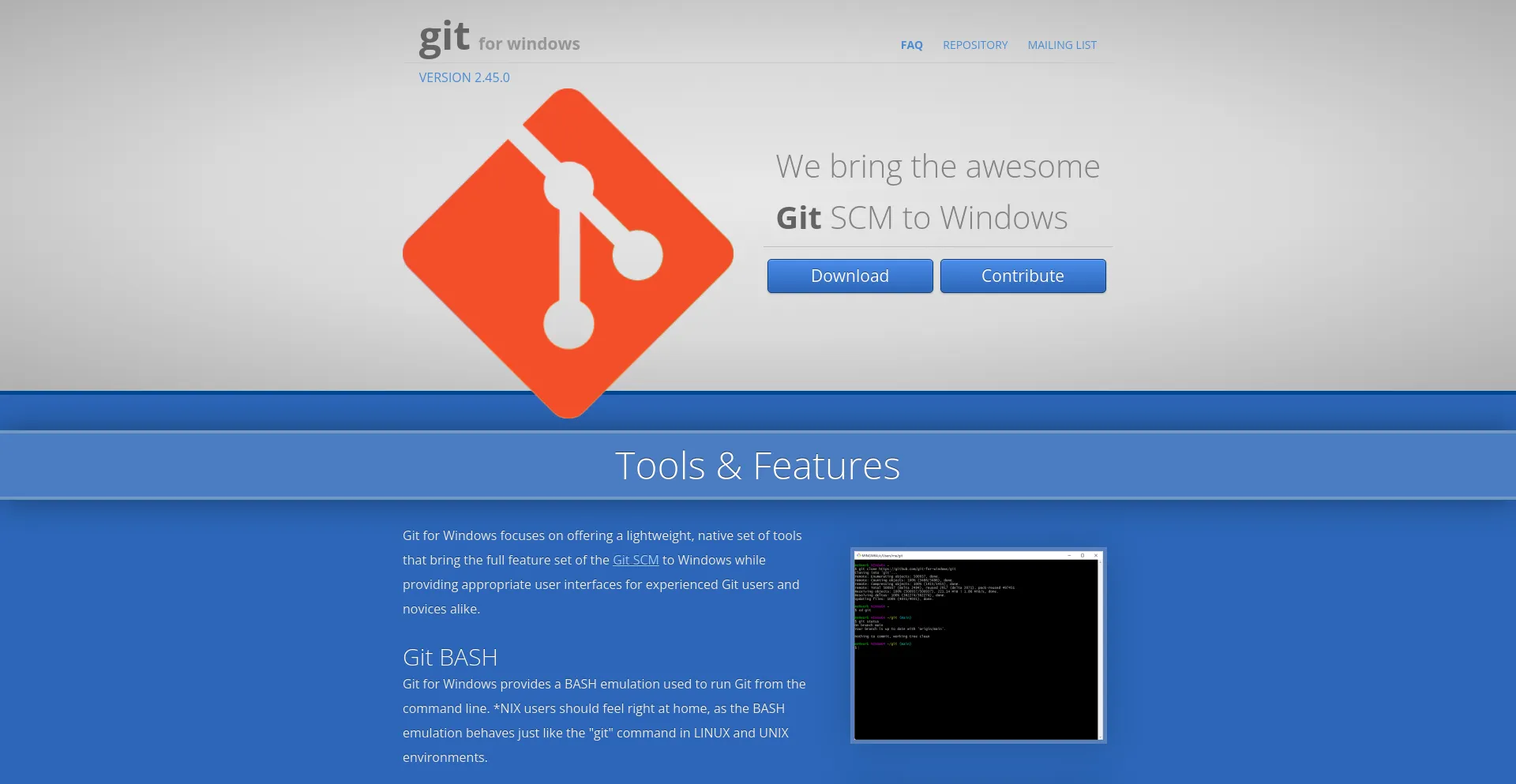 Screenshot of gitforwindows.org homepage