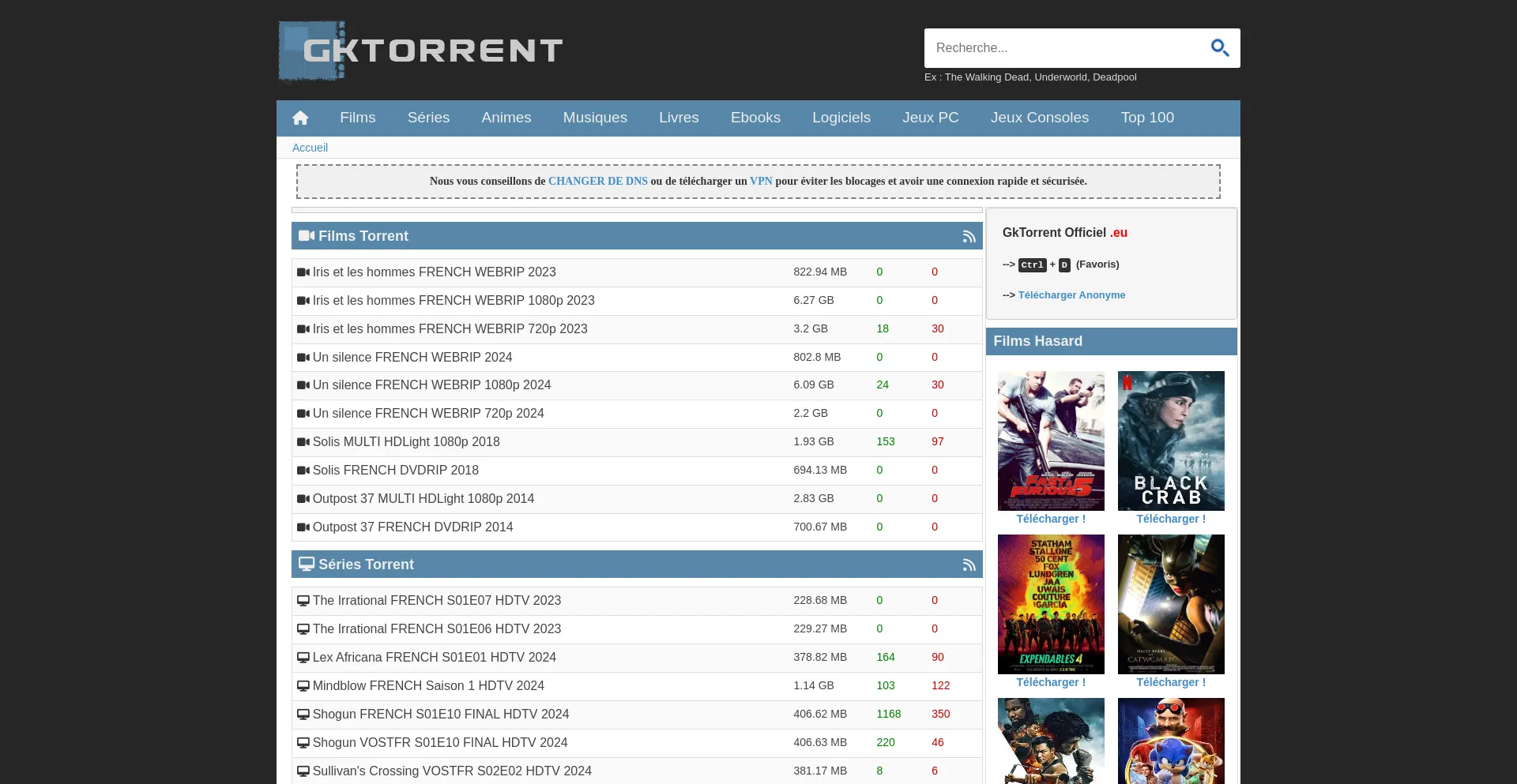 Screenshot of gktorrent.sh homepage