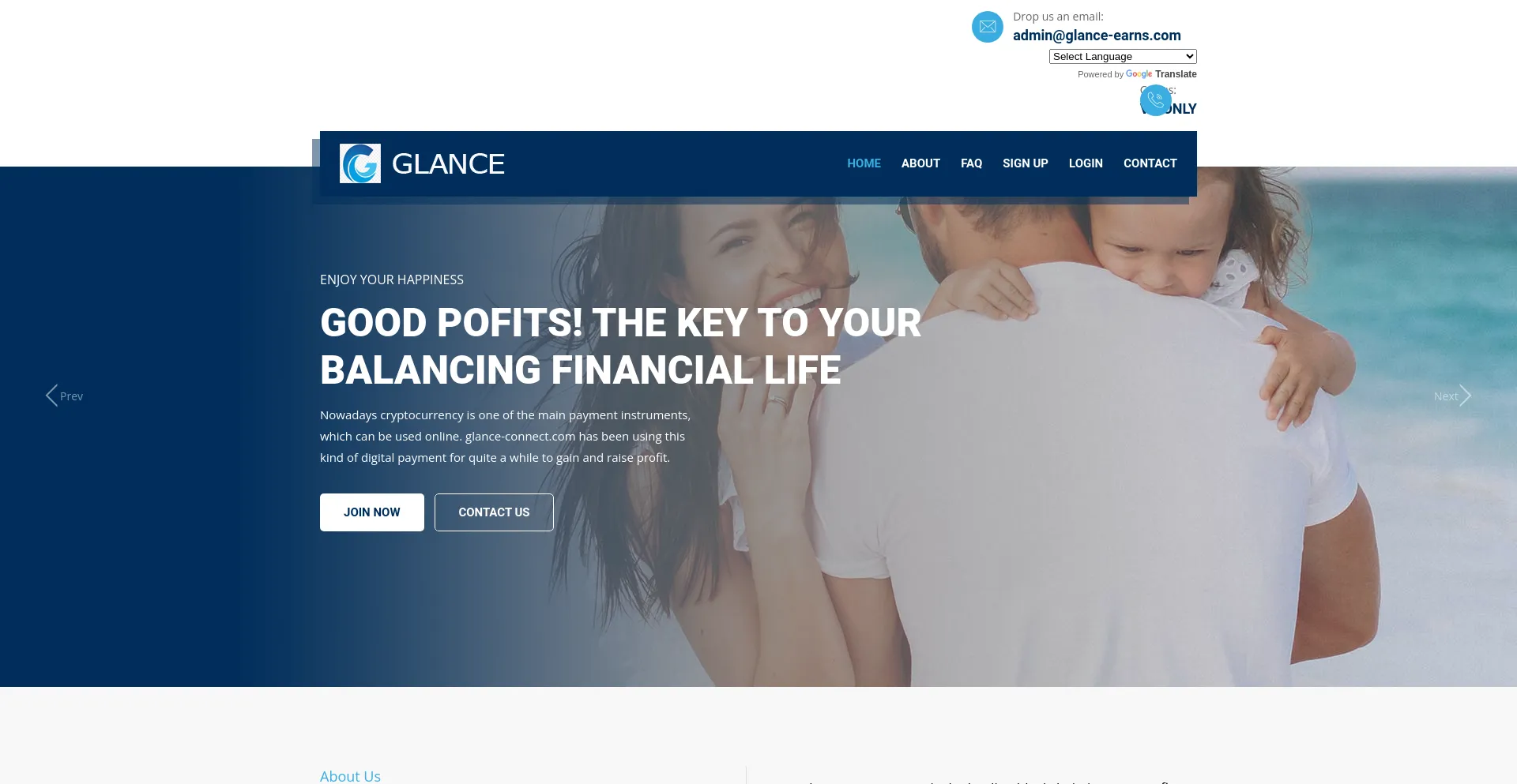 Screenshot of glance-connect.com homepage