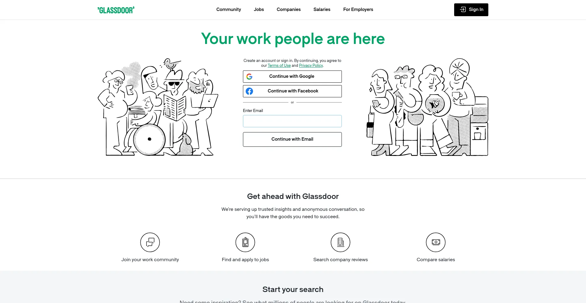 Screenshot of glassdoor.com homepage