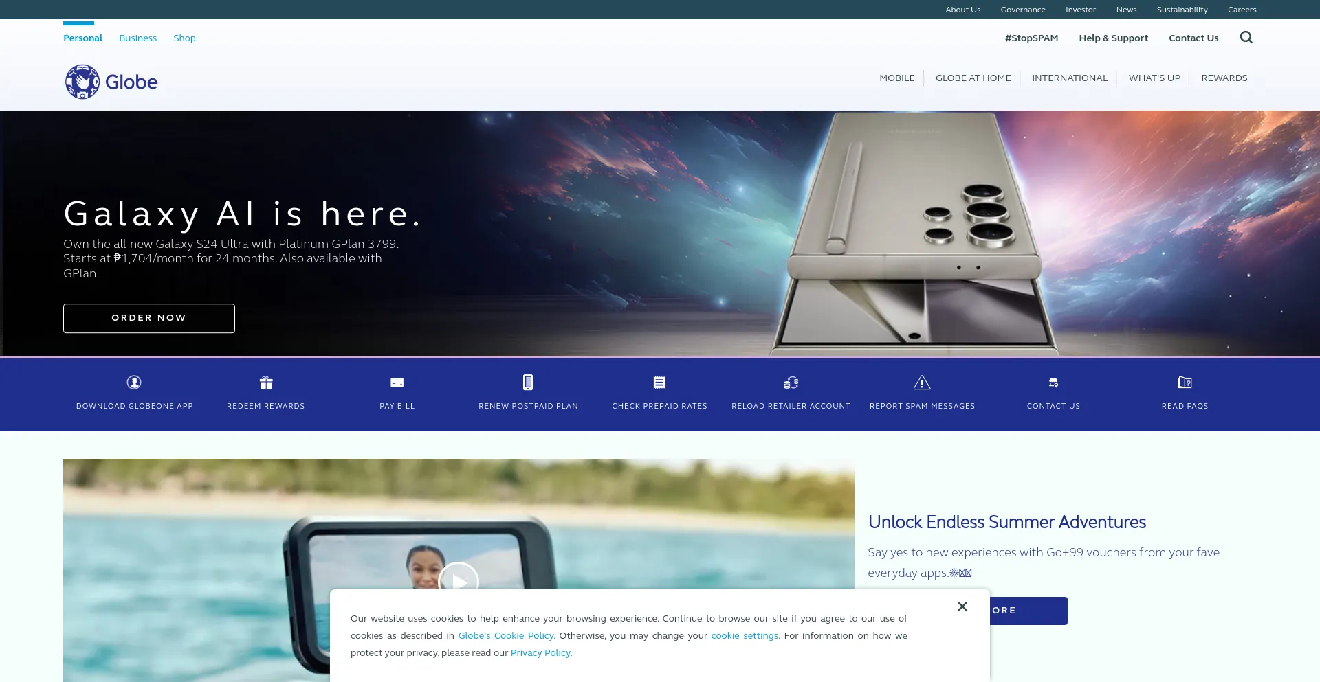 Screenshot of globe.com.ph homepage
