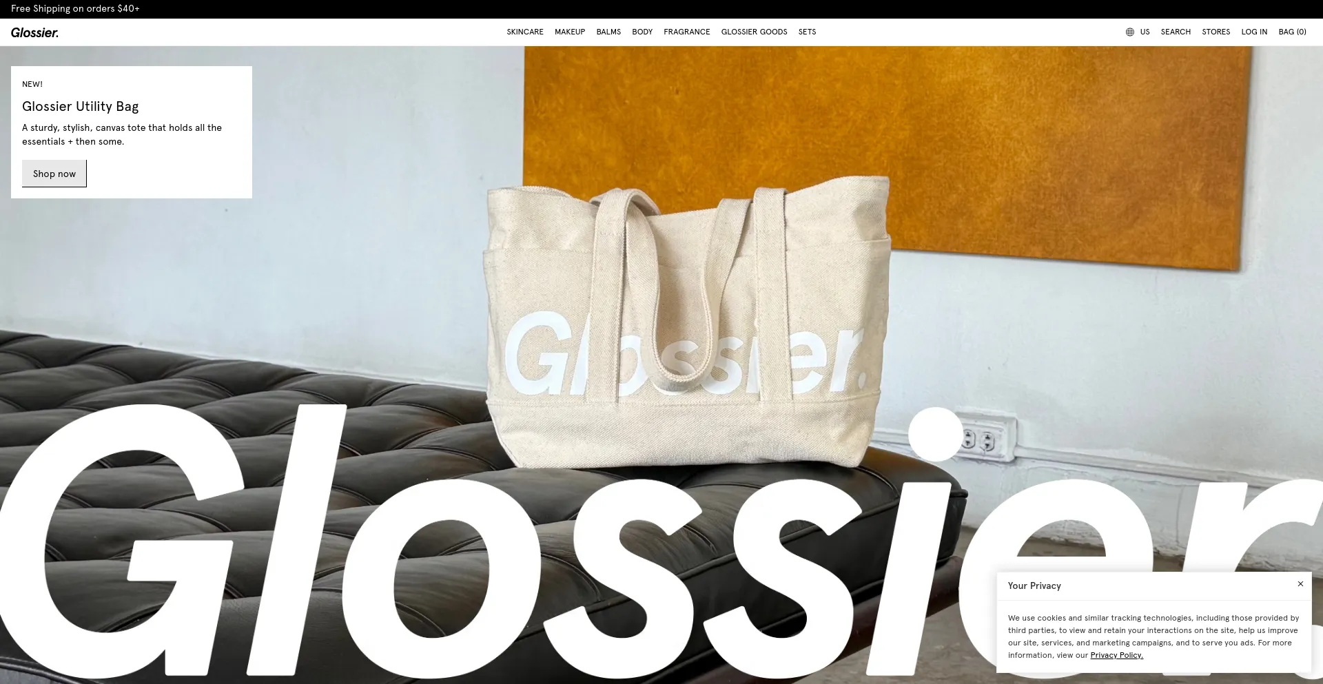 Screenshot of glossier.com homepage